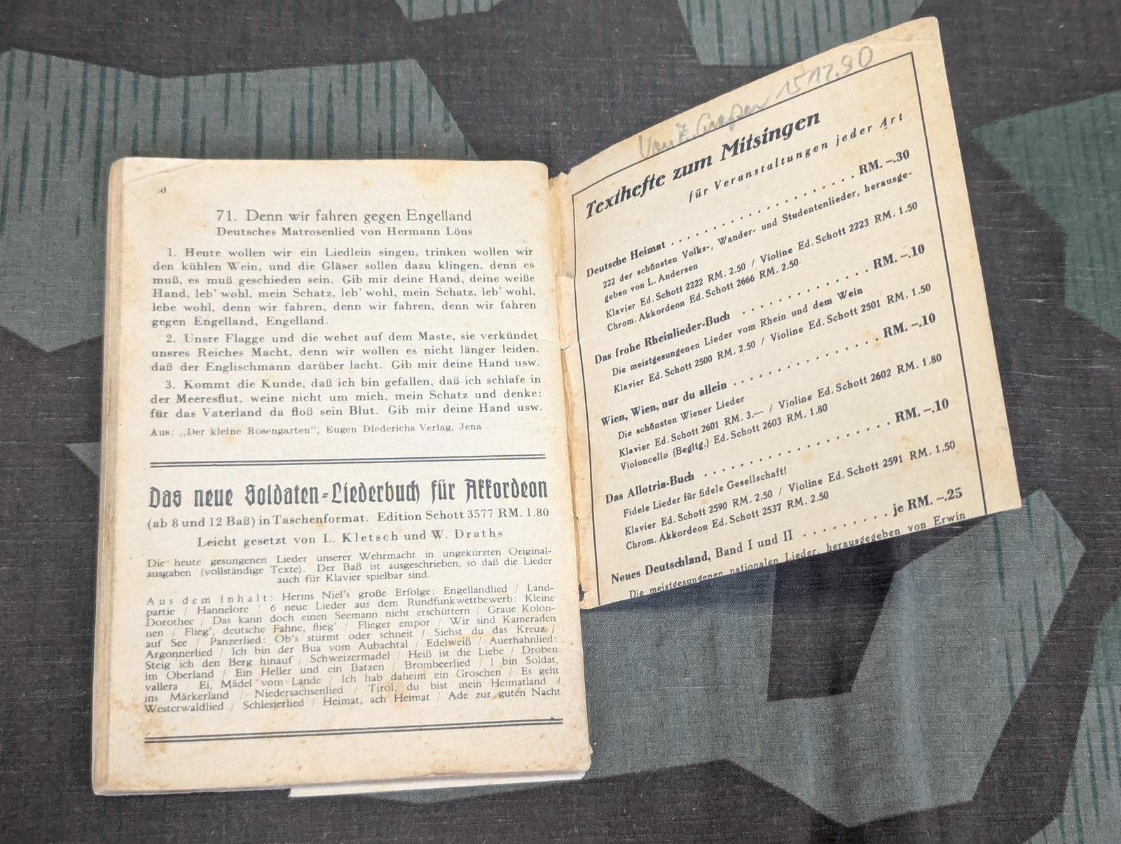 WWII German Das Neue Soldaten Liederbuch Soldier's Song Book 1 AS-IS Wehrmacht