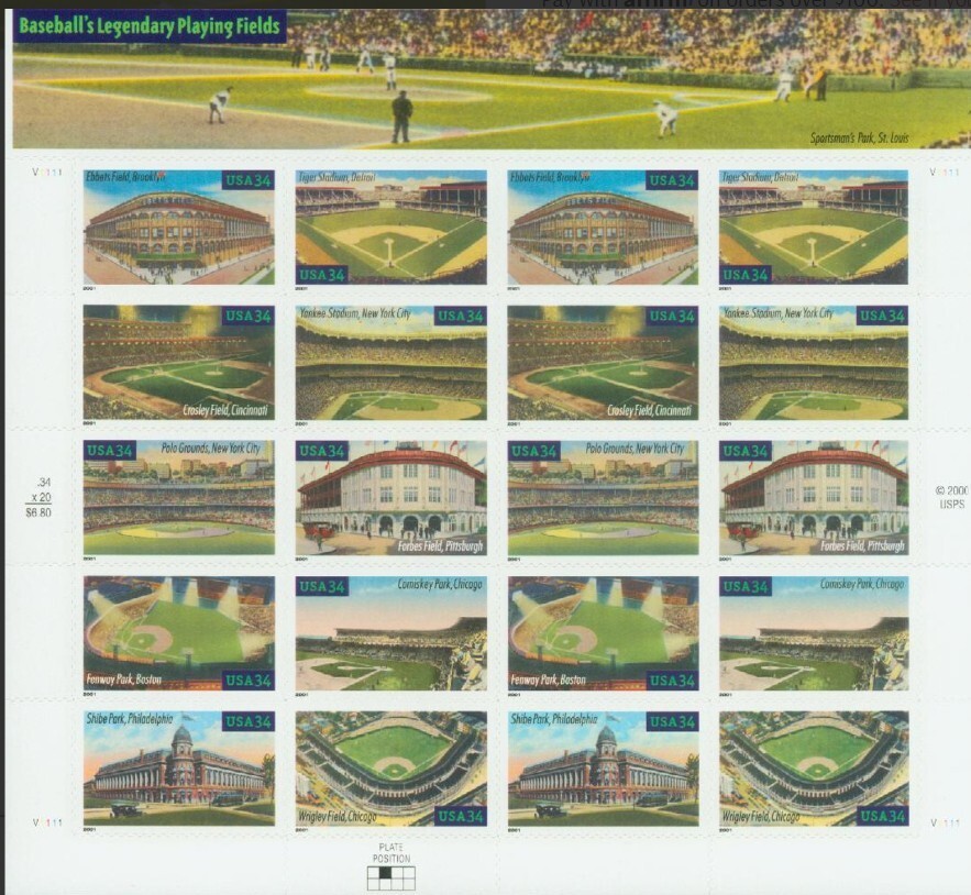 SCOTT 3510-19 LEGENDARY BASEBALL FIELDS  34 CENT MNH  FULL SHEET  OF 20