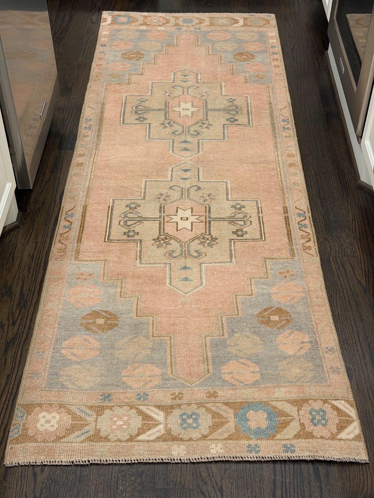 Vintage Turkish Runner Rug 3x8 Hand Knotted Wool Anatolian Oushak Hallway