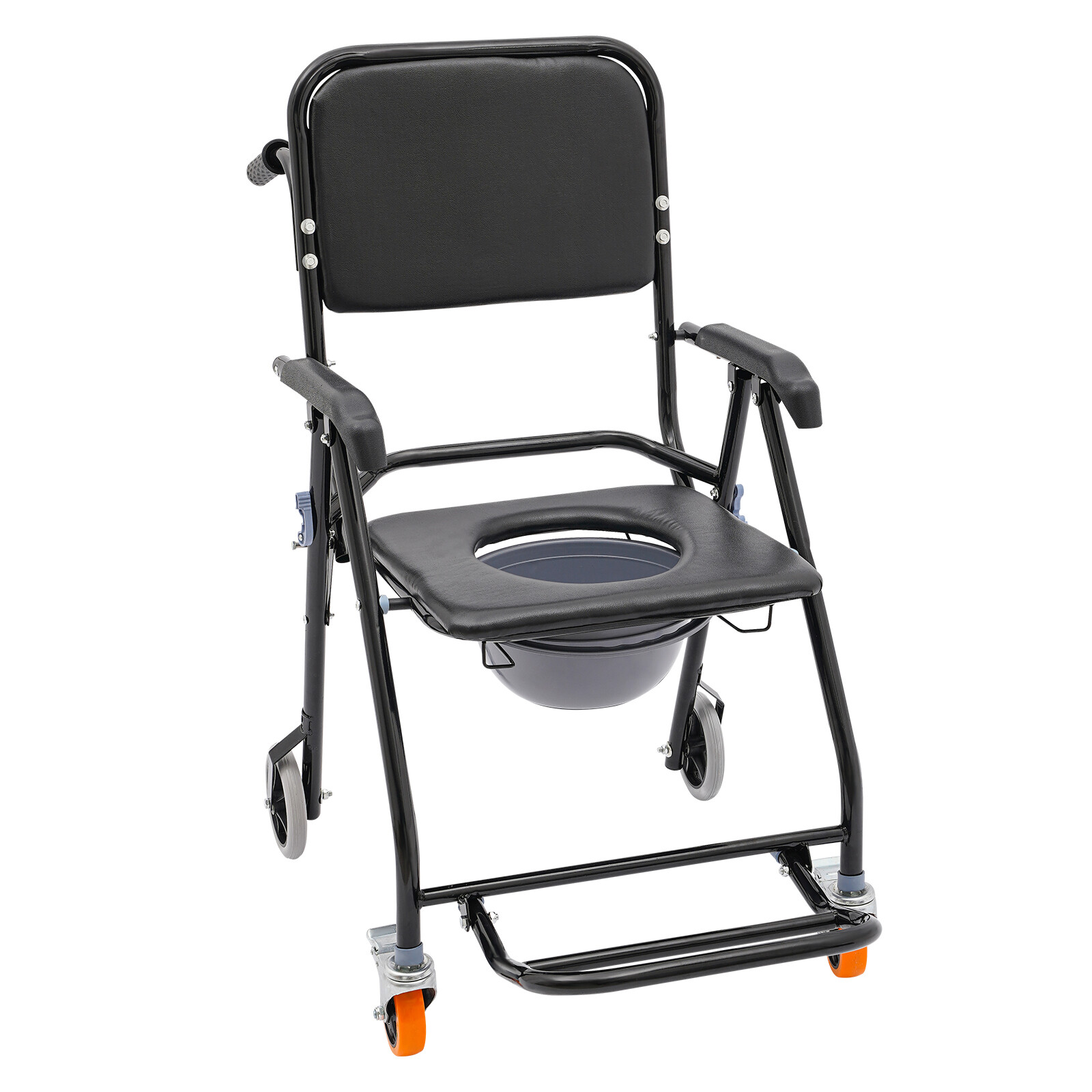 4-in-1 Toilet Rolling Transport Chair, Foldable Shower Chair With Wheels