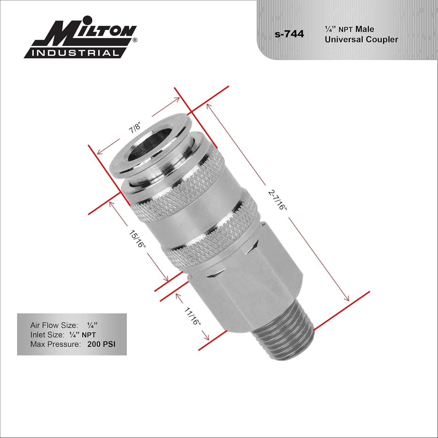 Milton 5 In ONE Universal Quick-Connect Coupler, 1/4" MNPT