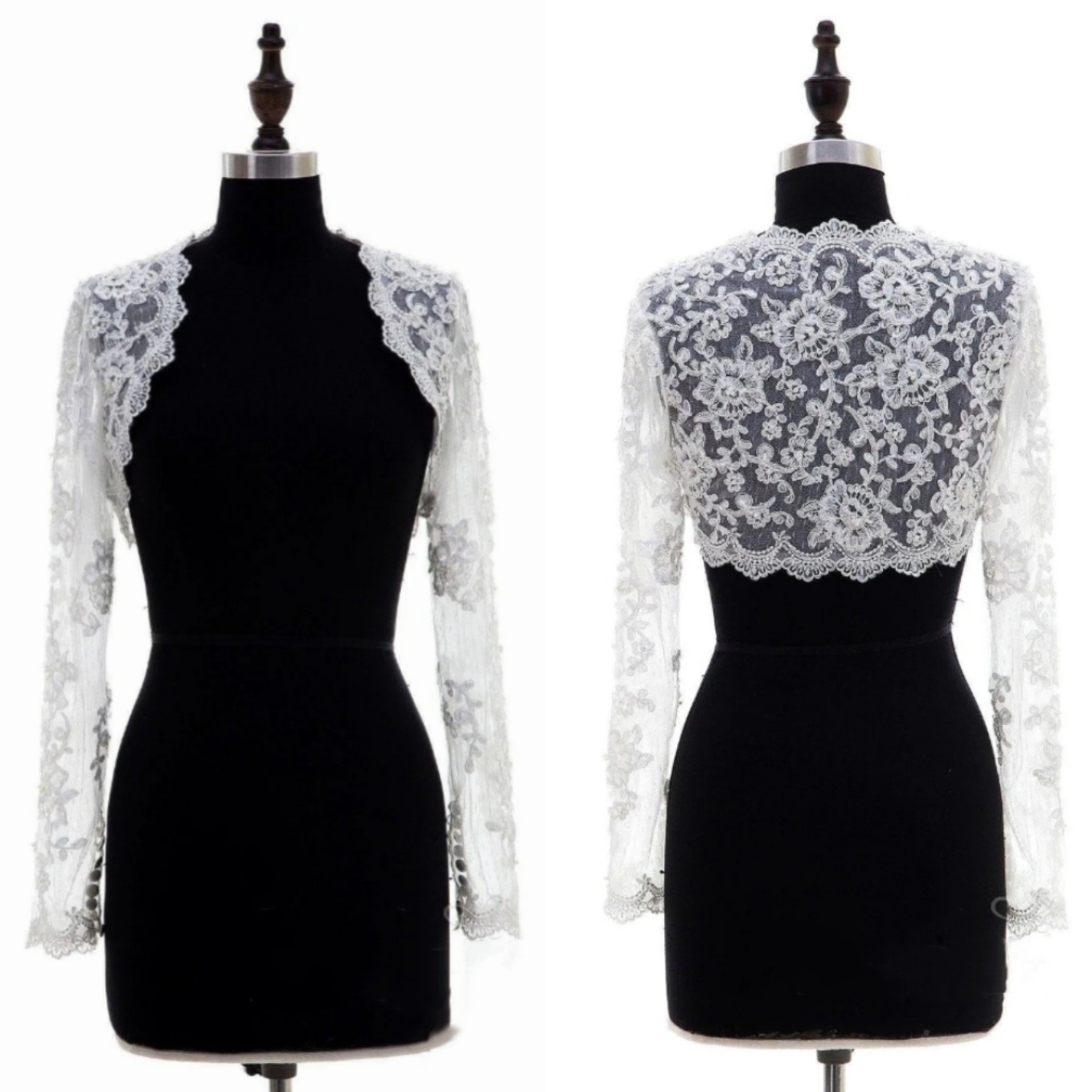 White Wedding Jacket for Bride Bolero Lace Ivory Long Sleeves Bridal Jackets