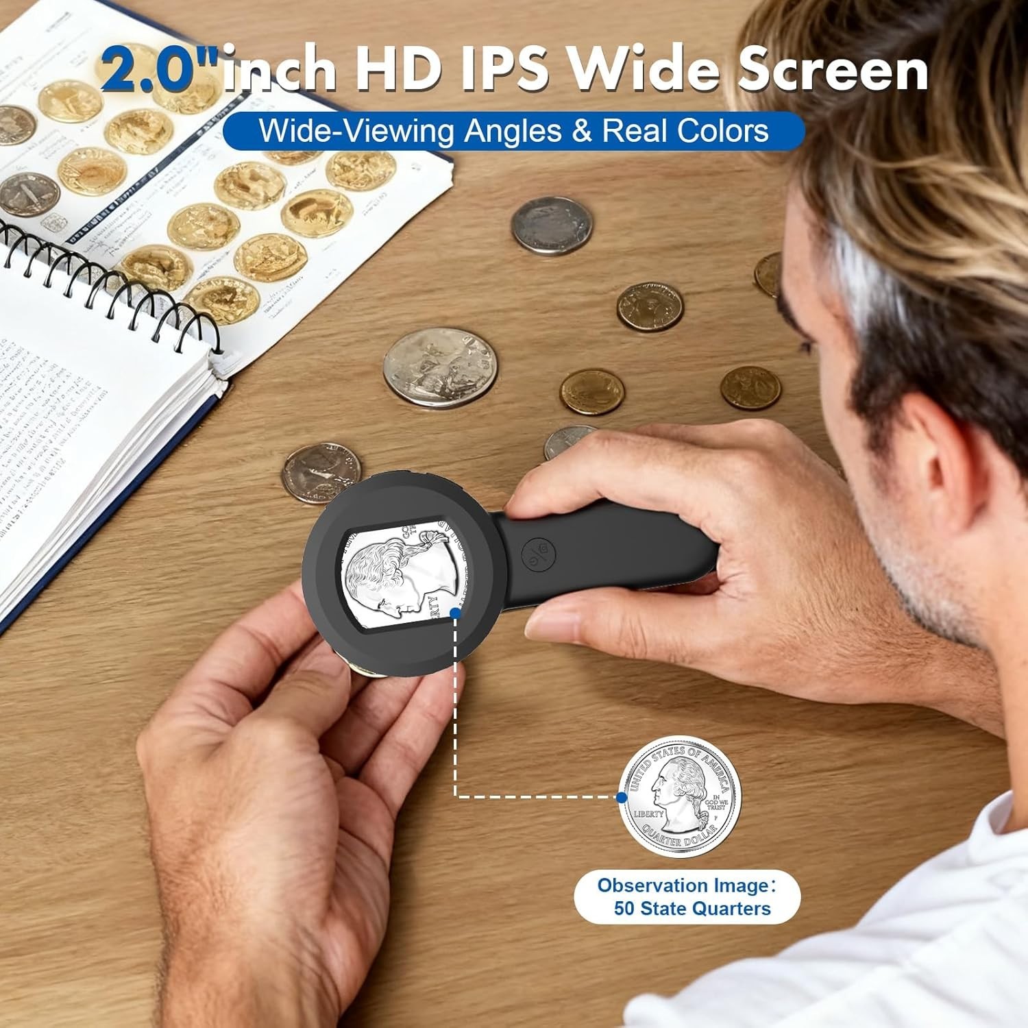 Digital Handheld Microscope for Kids Adults - 100x Mini Coin Magnifier with L...