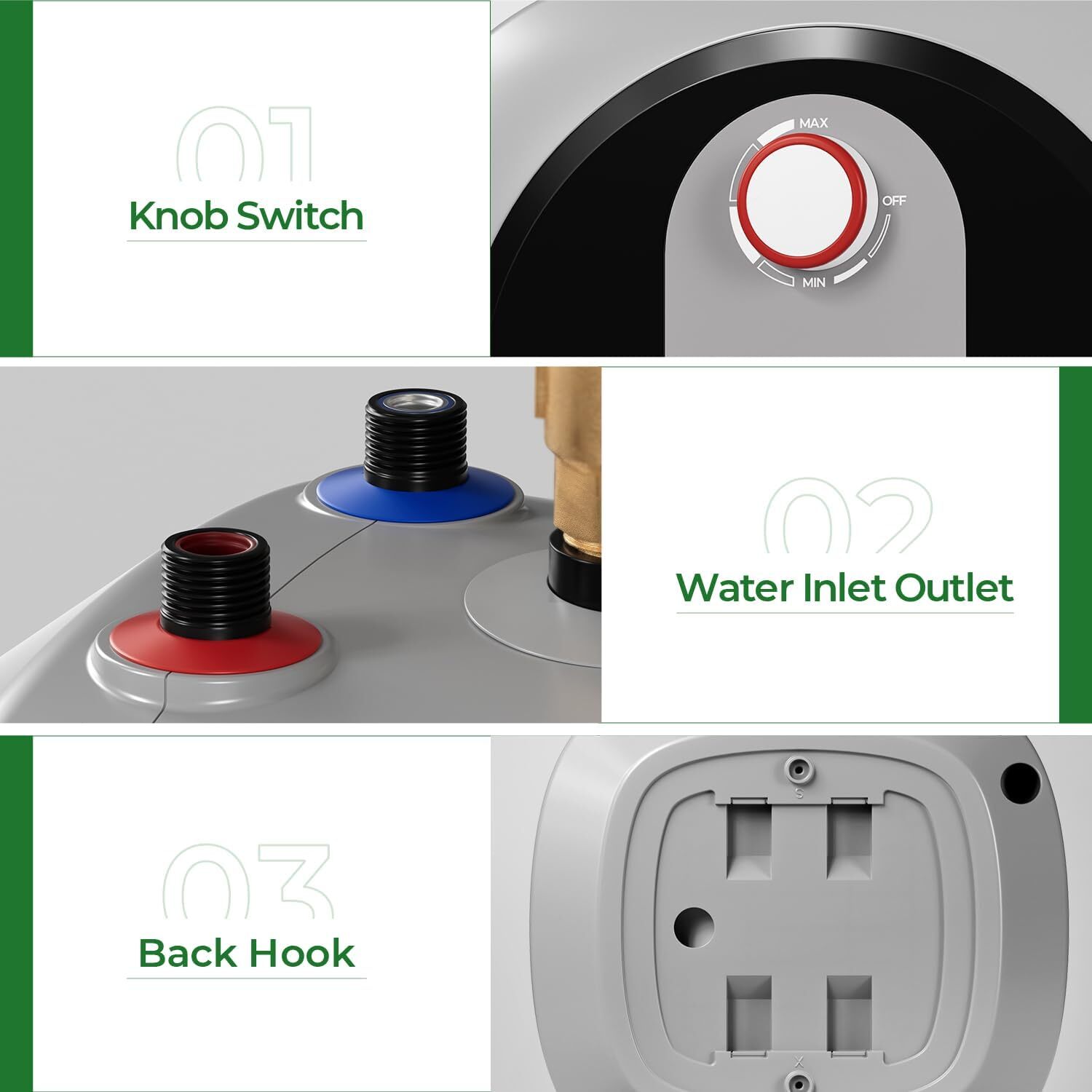 FOGATTI Electric Water Heater Instant Hot Mini-Tank for RV Under Sink 2.5 Gallon