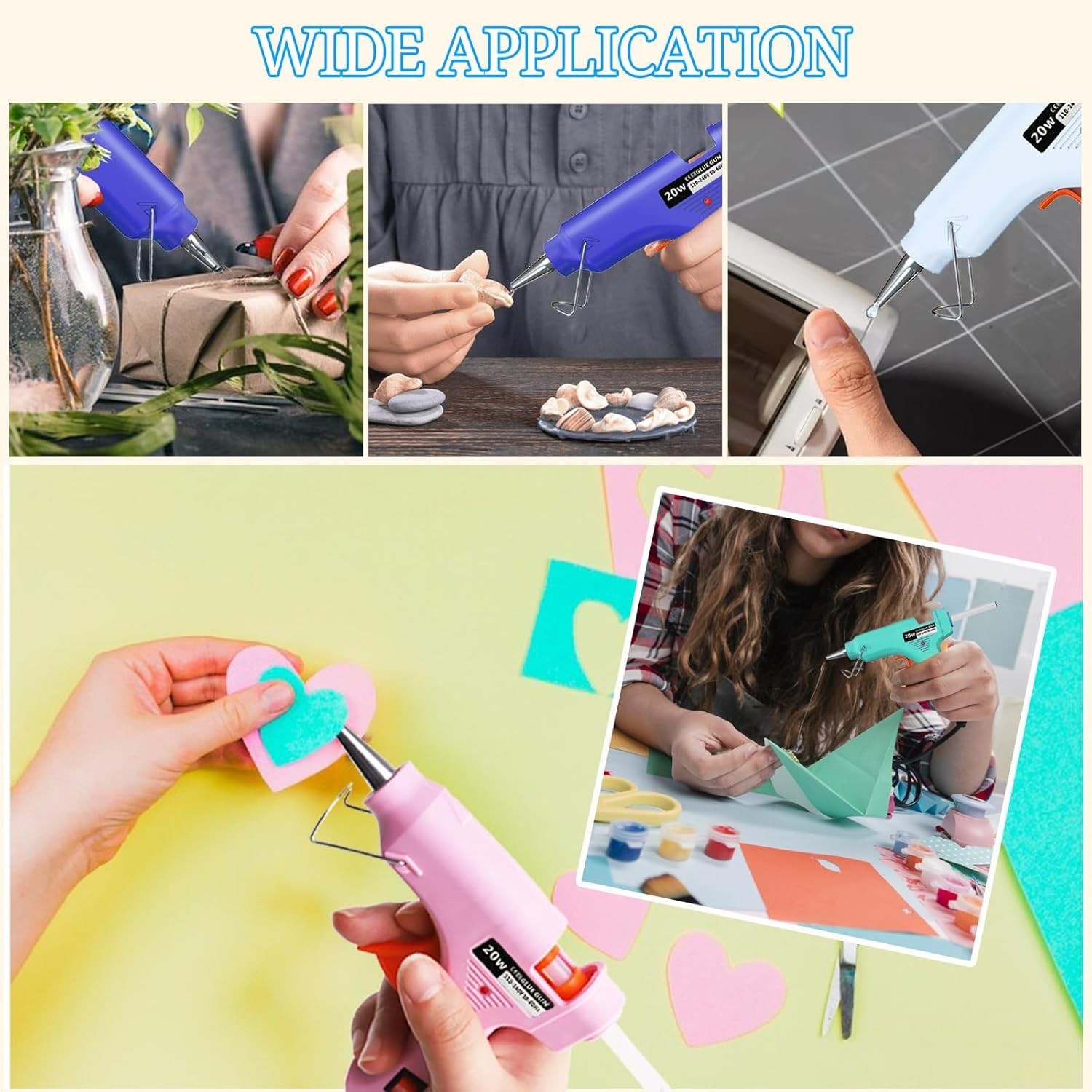 Mini Hot Glue Gun with 4 Glue Sticks for Crafts School DIY Arts Pink