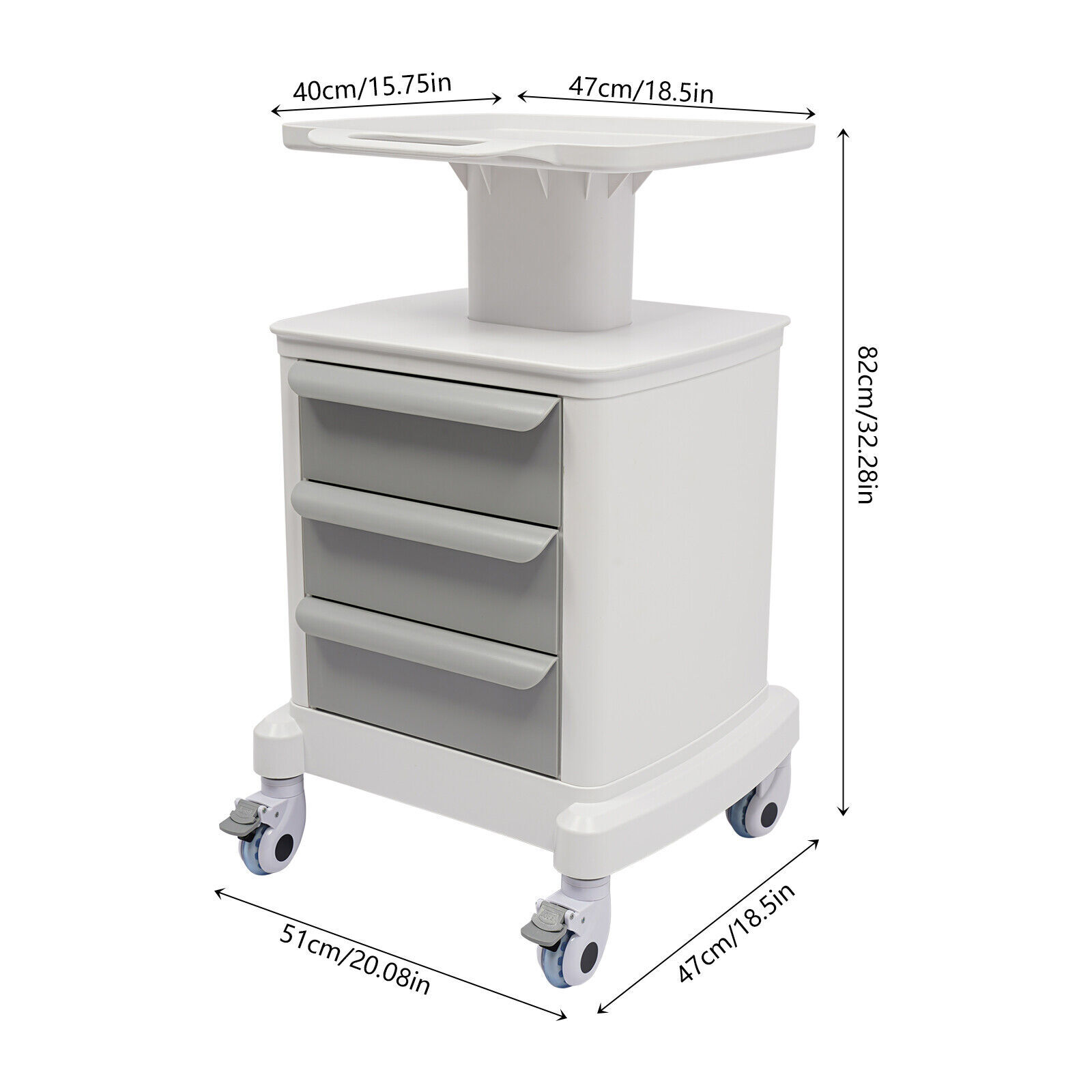 Dental Medical Mobile Cart Instrument Trolley 3 Drawers with Power Socket