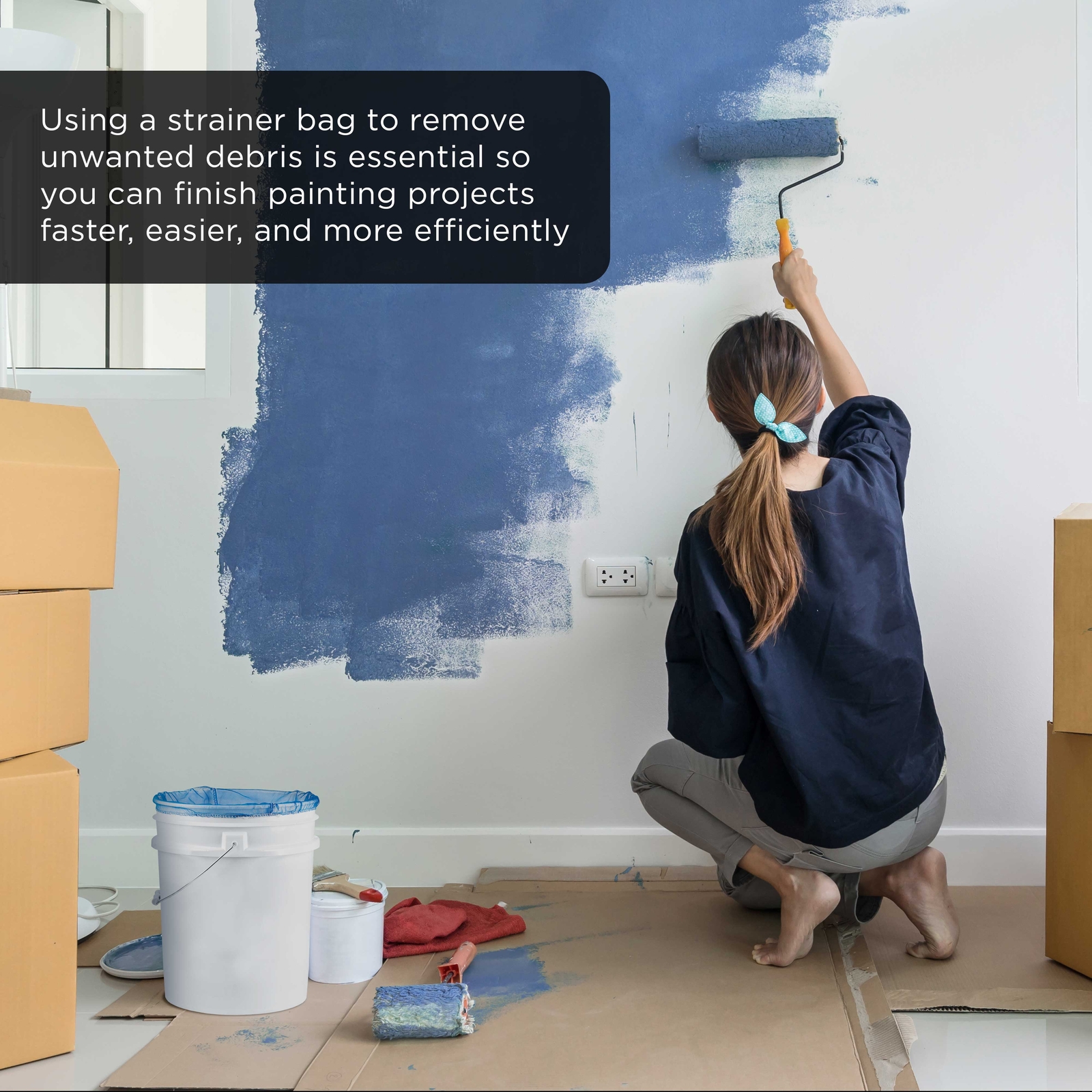 12 Pack 5 Gallon Paint & Liquid Strainer Filter Bags, Pure Blue Fine Nylon Mesh