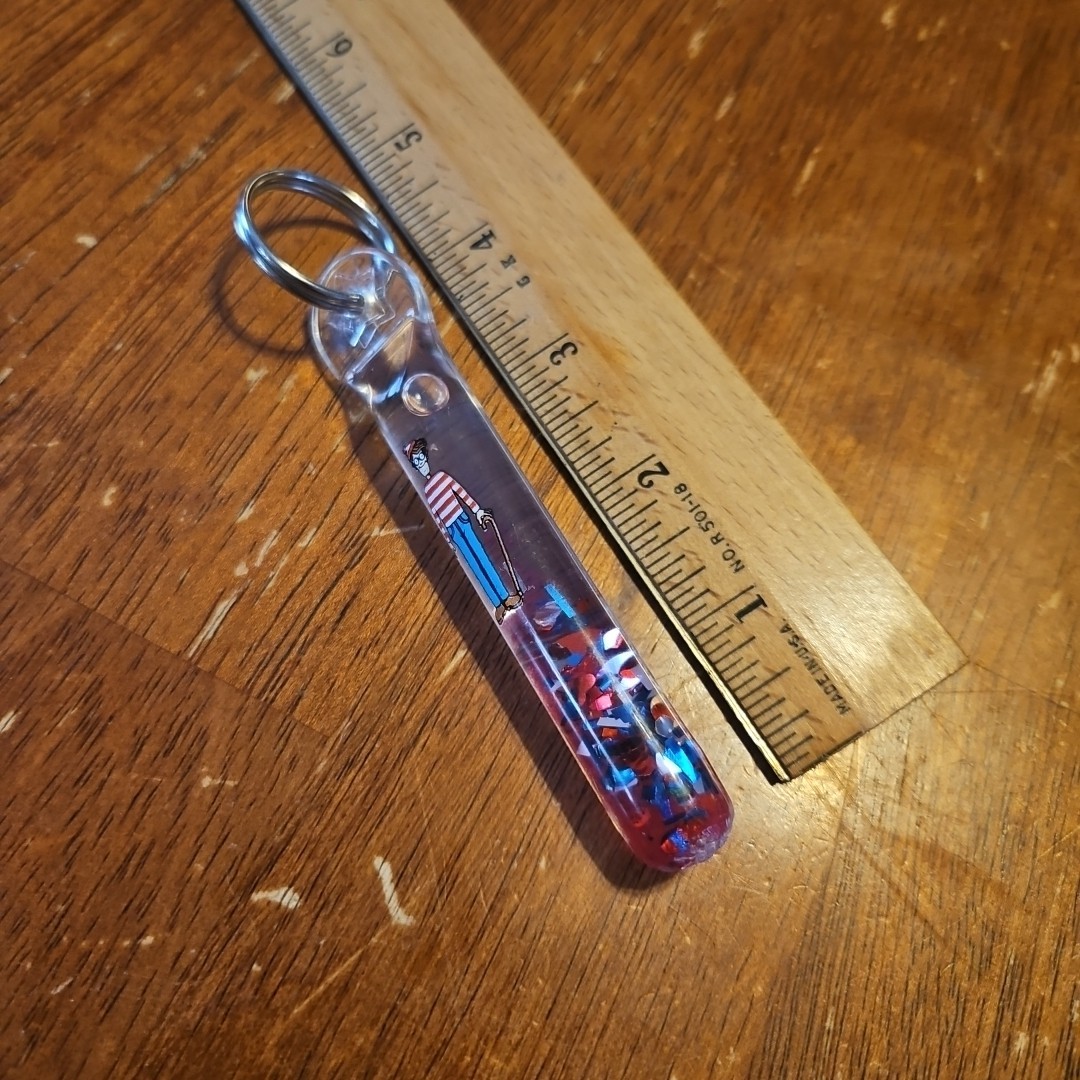 Vintage 1991 Where’s Waldo Red White Blue Glitter Pink Wonder Tube 4" Key Chain