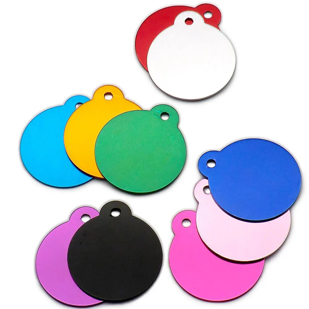 Personalized Anodized Round Aluminum Pet ID Tags Collars Custom For Cat & Dog