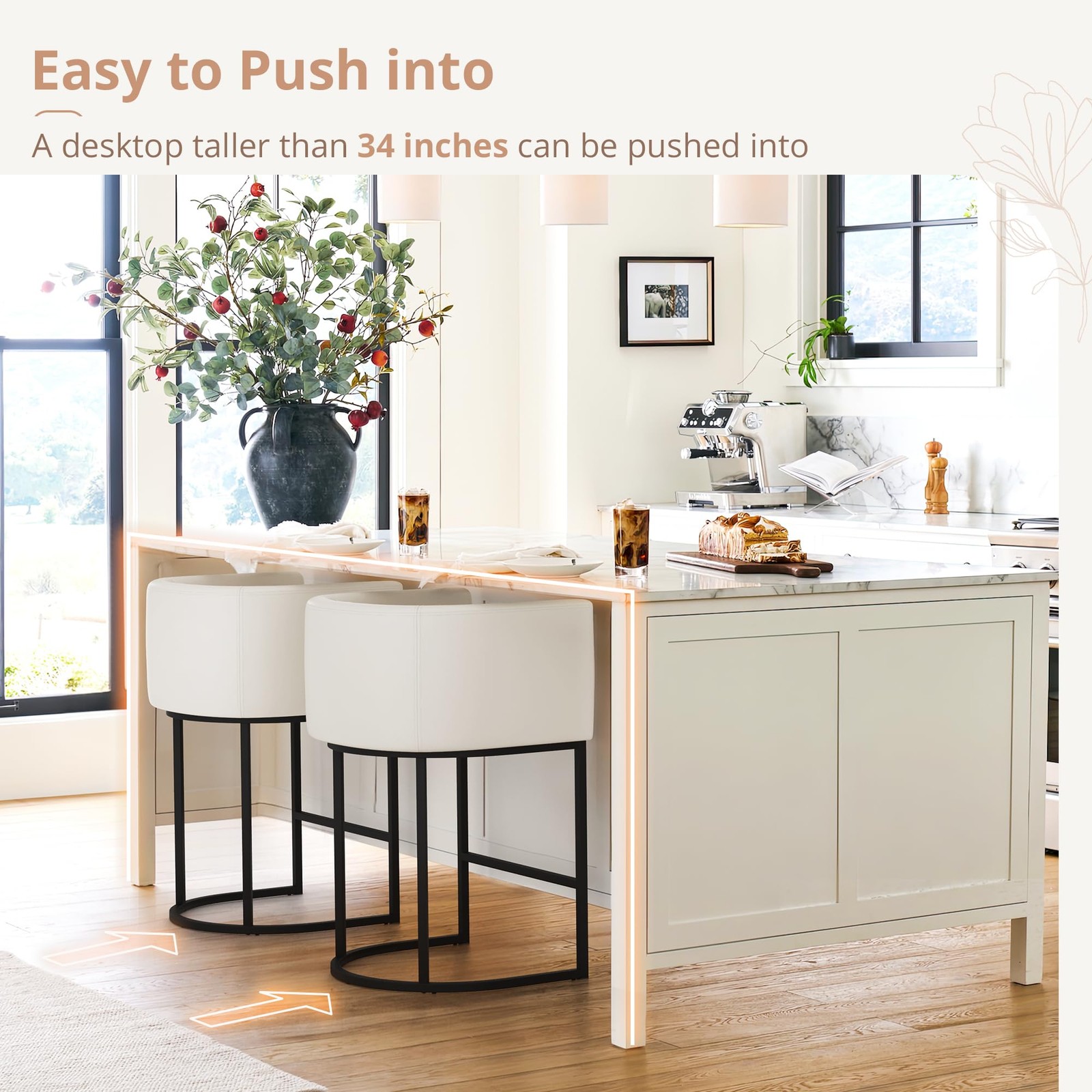 27" H Counter Height Bar Stools Modern Barrel Counter Stools with Backrest