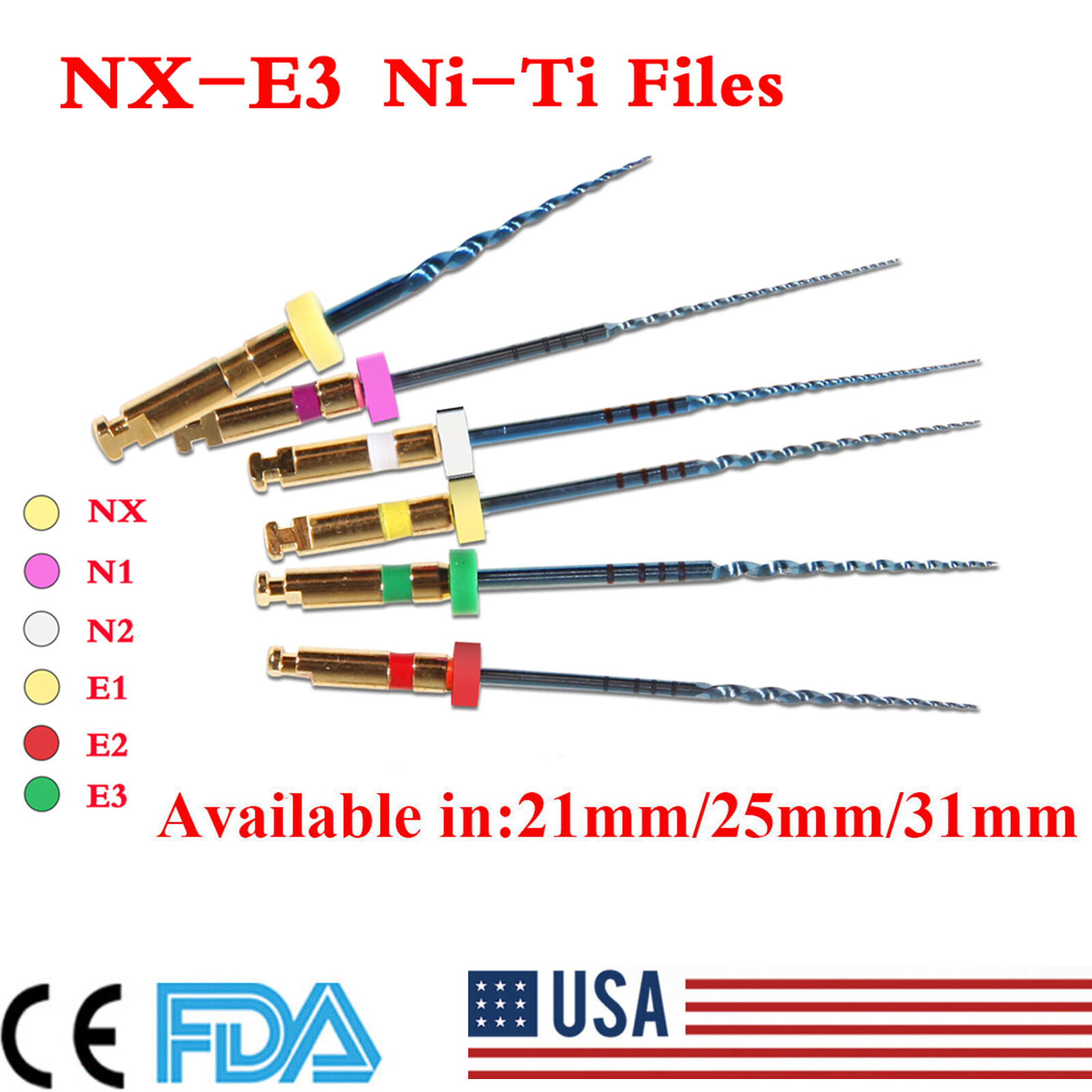 USA Dental NiTi Super Files Rotary Endodontic Endo Motor Root Canal 21/25/31MM