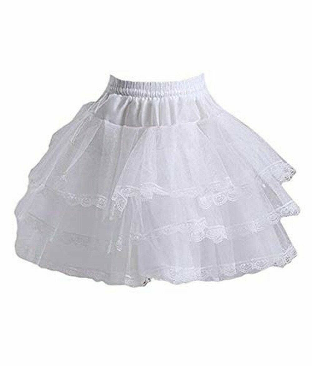 3 Layers Girls Slip Flower Girl Petticoat Crinoline Hoopless Skirt Underskirt