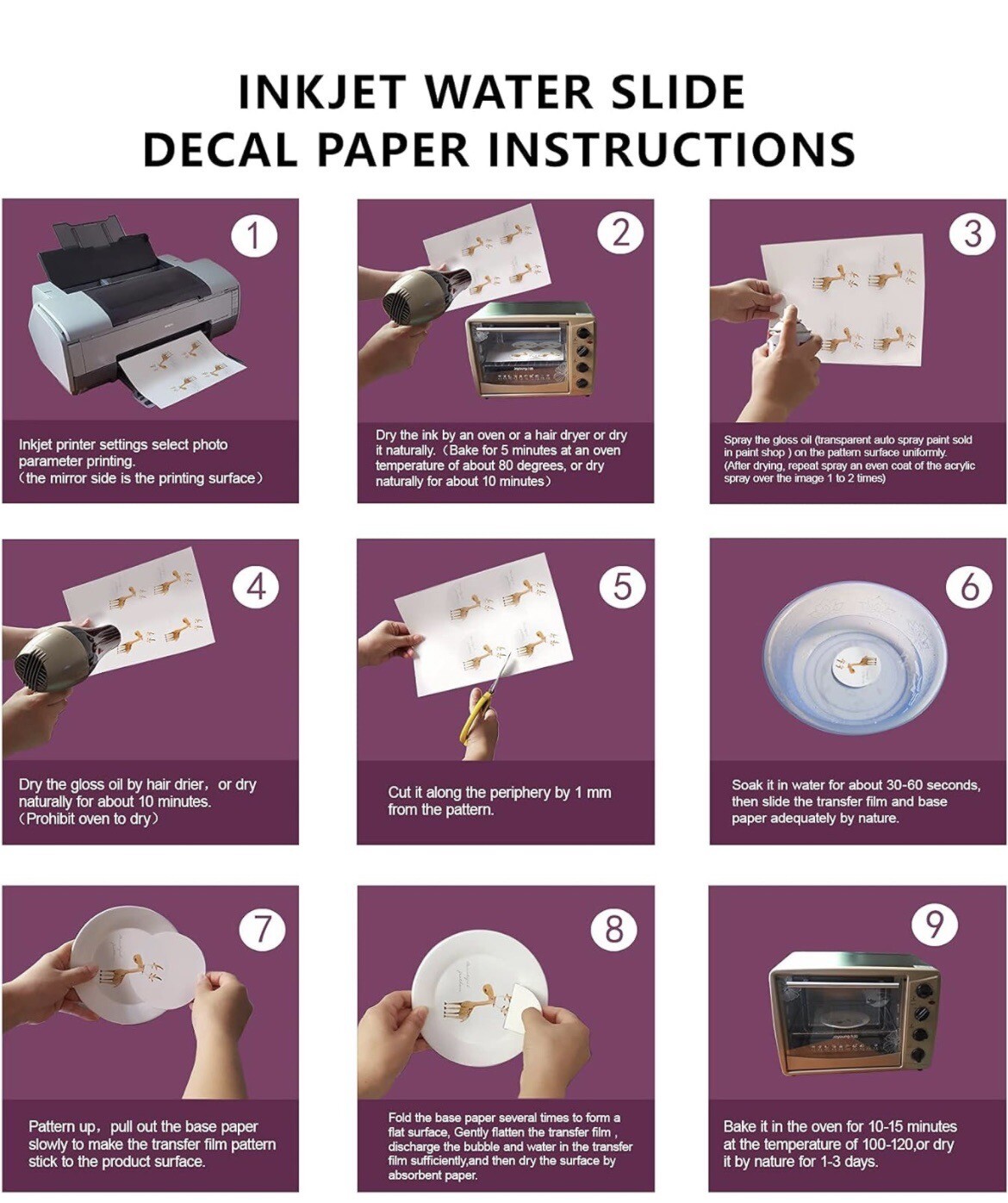 Waterslide Decal Paper Inkjet CLEAR 20 Sheets 8.5x11 Water Slide Transfer Paper