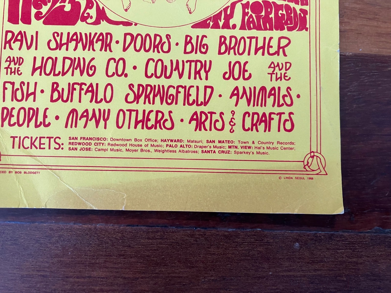 N. California Folk Rock Festival Handbill May 1968 Big Brother Country Joe Doors