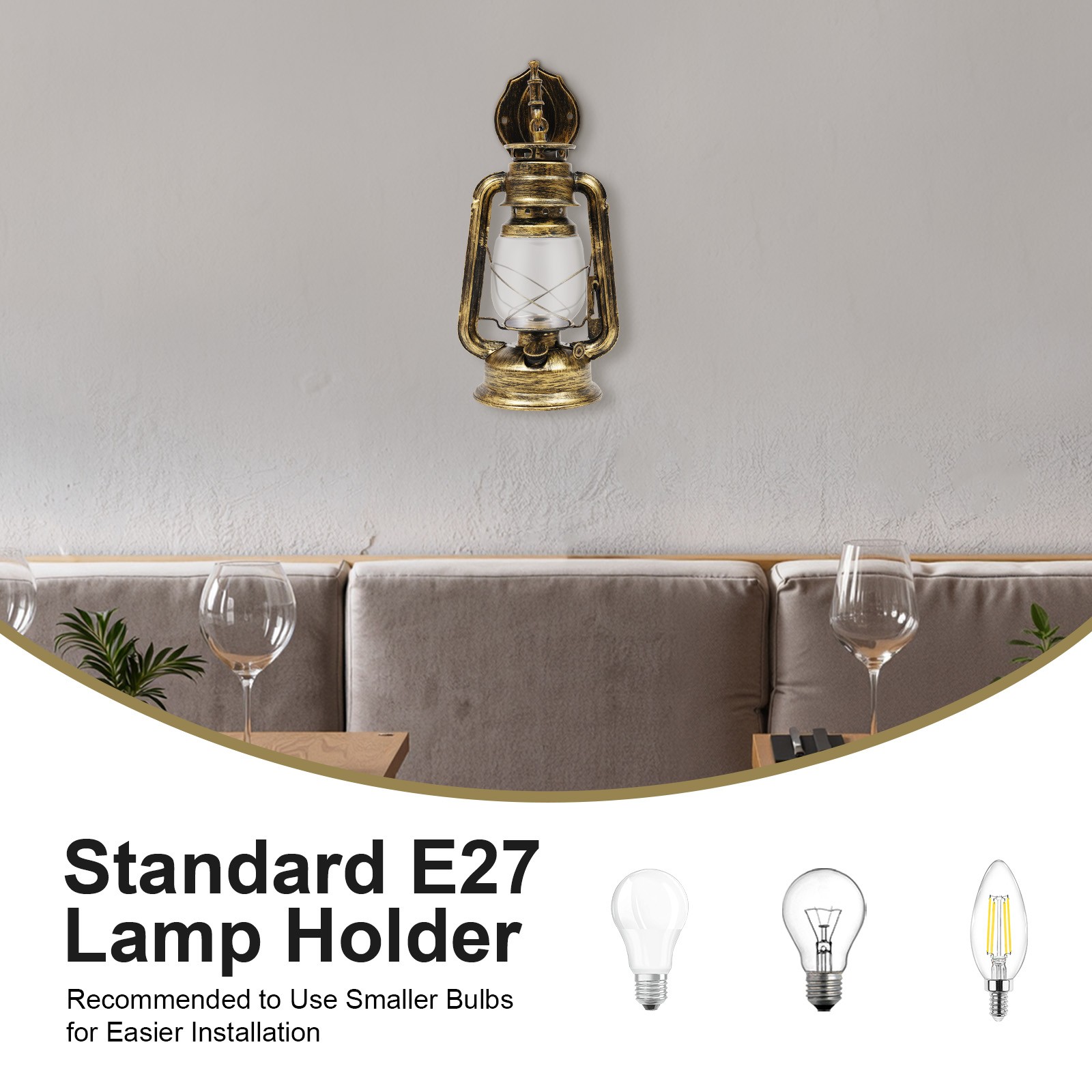 Rustic Wall Sconce Lighting Lantern Mounted Light with Glass Lampshade Hallway