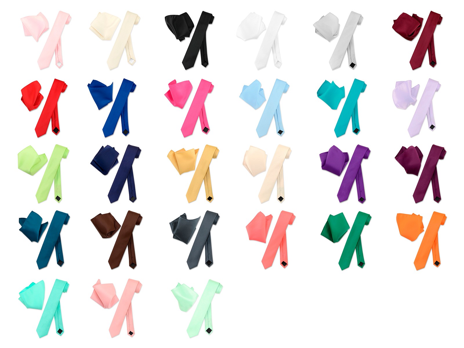 Vesuvio Napoli Solid Color Skinny 2.5" Wide NeckTie Hanky Men's Narrow Neck Tie