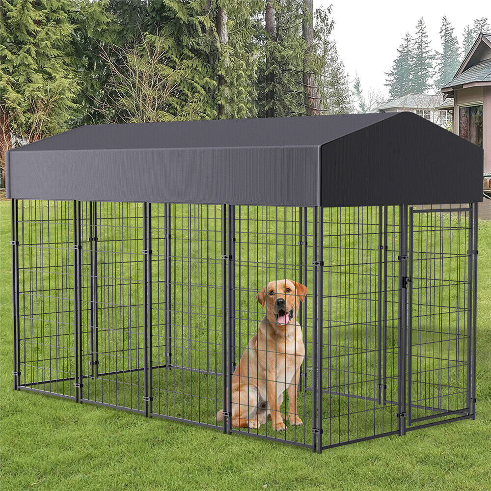 Strong Dog Playpen Huge Cage Pet Exercise Metal Fence Kennel Roof Outdoor Indoor