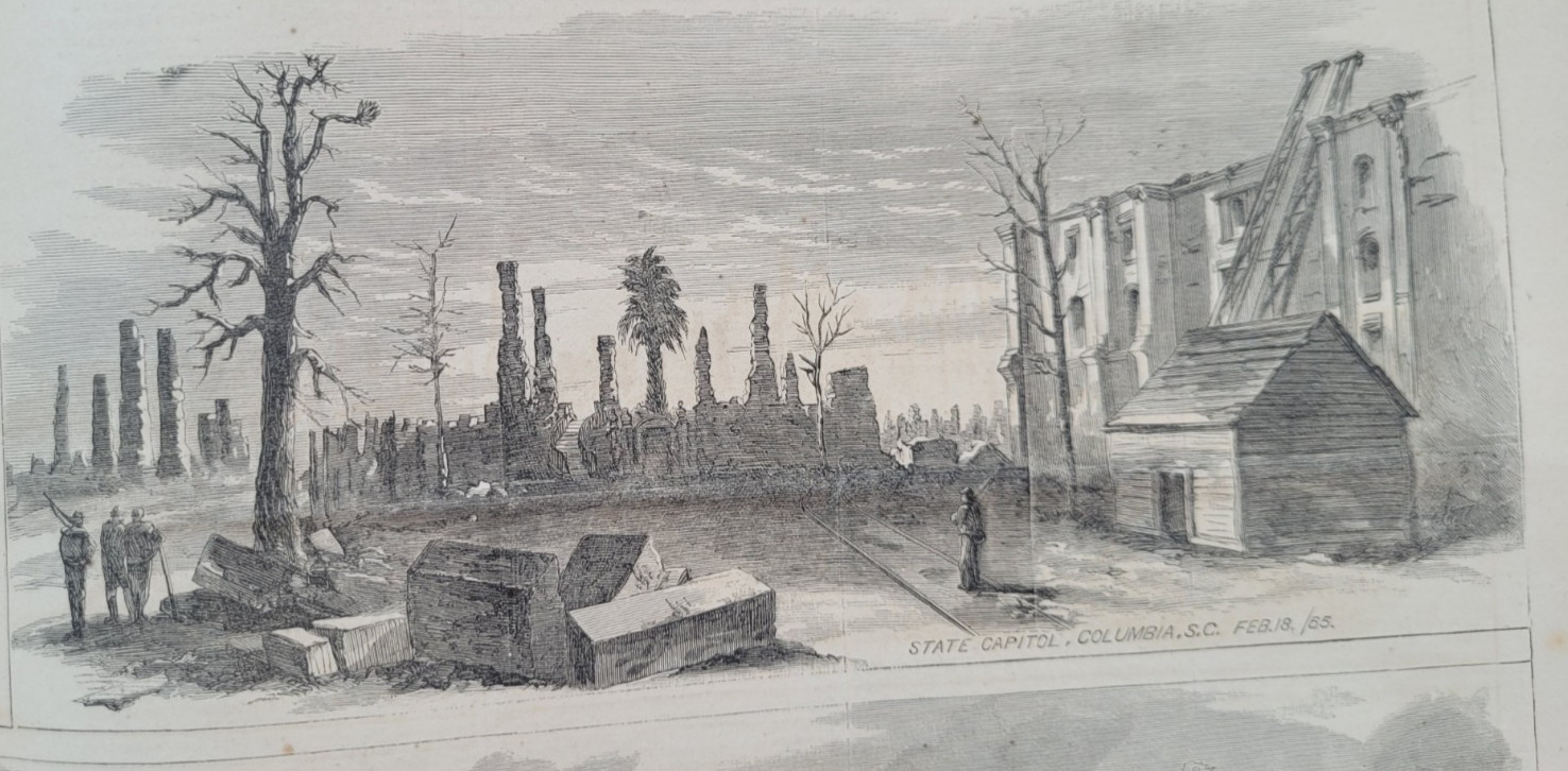 Burning of Columbia South Carolina vintage print 1865 City after the fire