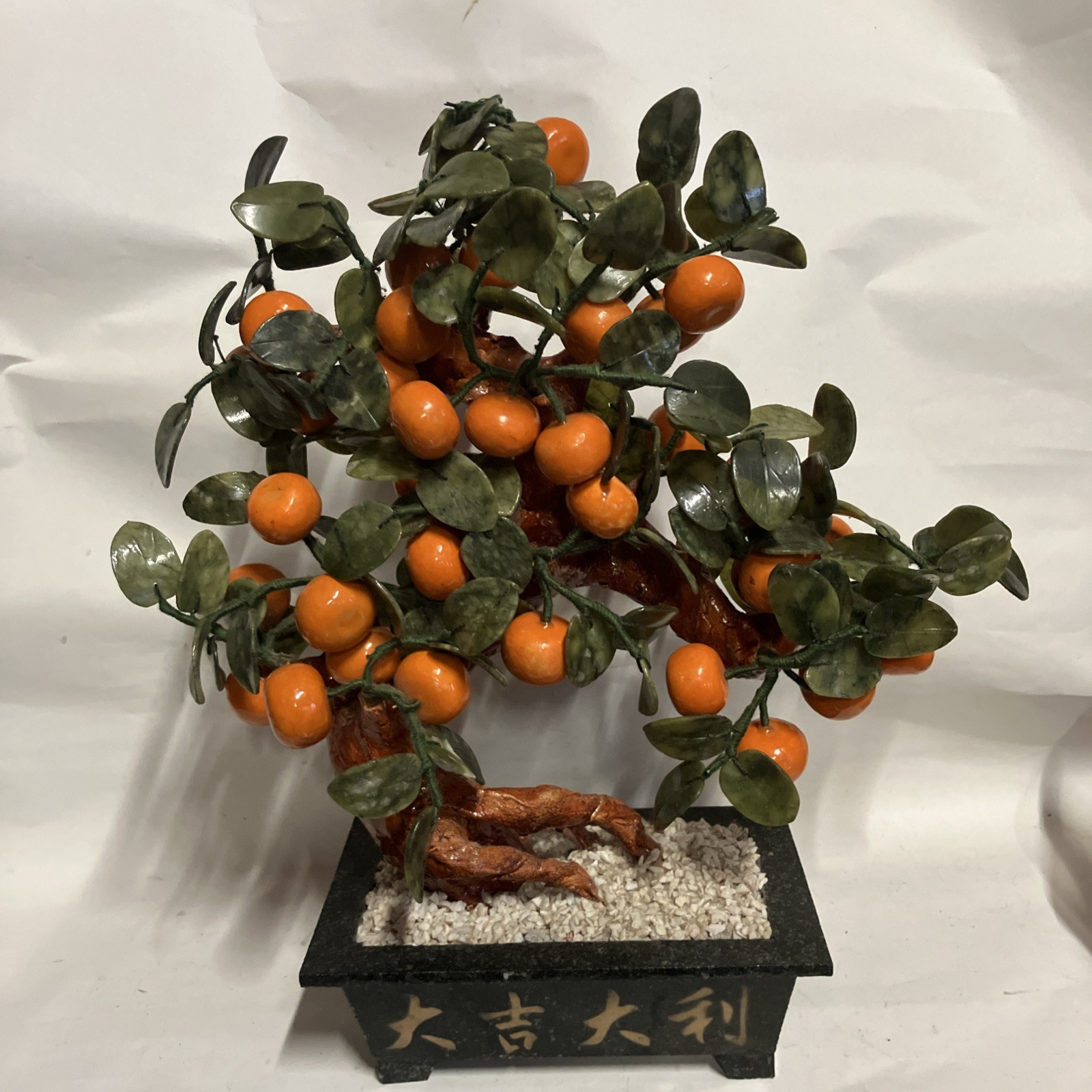 Large Mandarin Orange Jadeite Leaves Bonsai Tree Feng Shui Marble large Stone