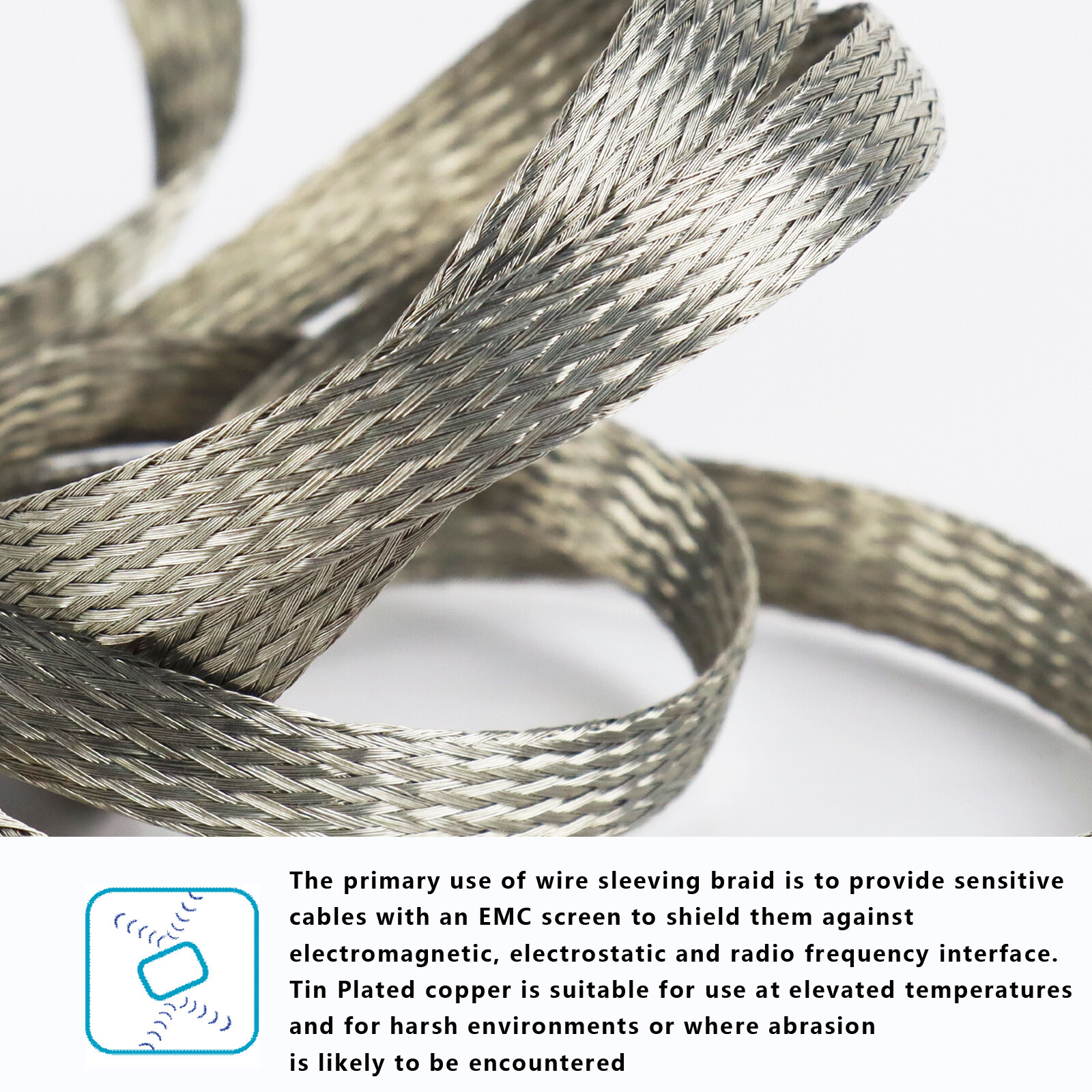 Wire Shielding Braid Ground Strap Tinned Copper Metal Cable Sleeve Mesh Flat Lot