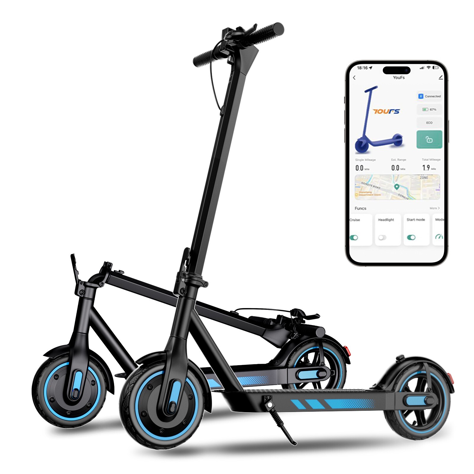 V10 Electric Scooter 500W 10''Air Tire 25MPH 22Mile Long Range Foldable 10.5AH