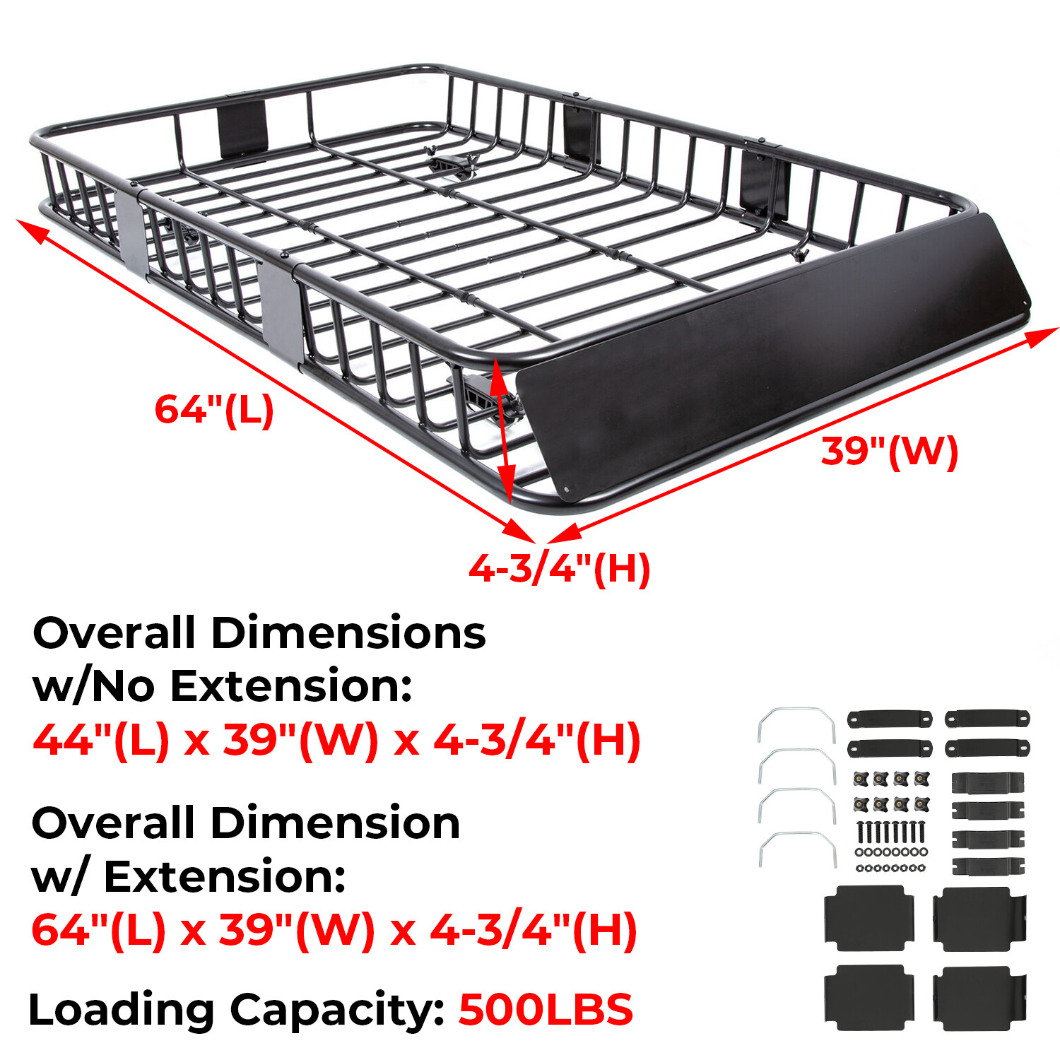 64" Universal Black Roof Rack Cargo Carrier w/ Extension Luggage Hold Basket SUV
