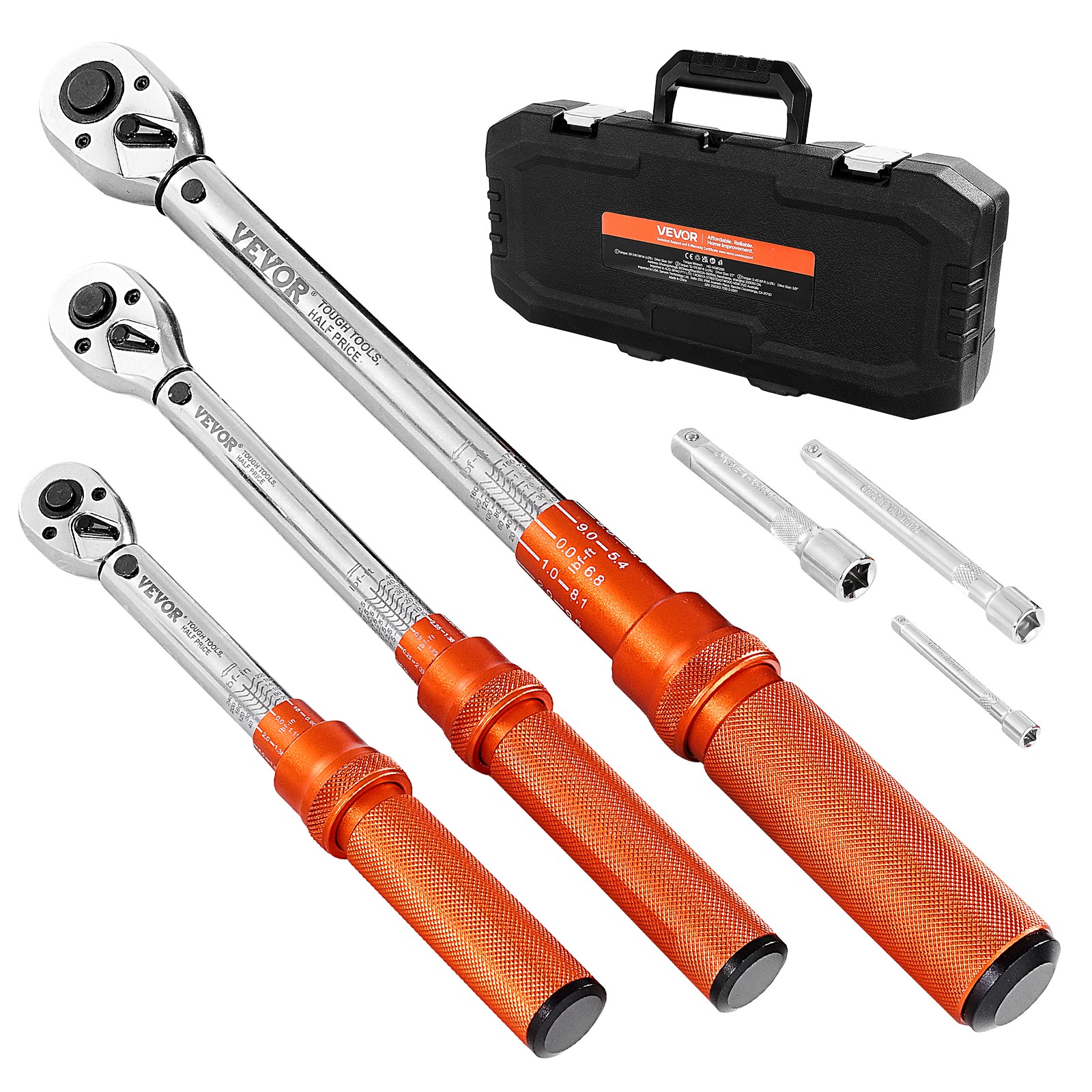VEVOR Click Torque Wrench Set 3Pcs 1/4 3/8 1/2 In Drive Dual-direction 72-Tooth