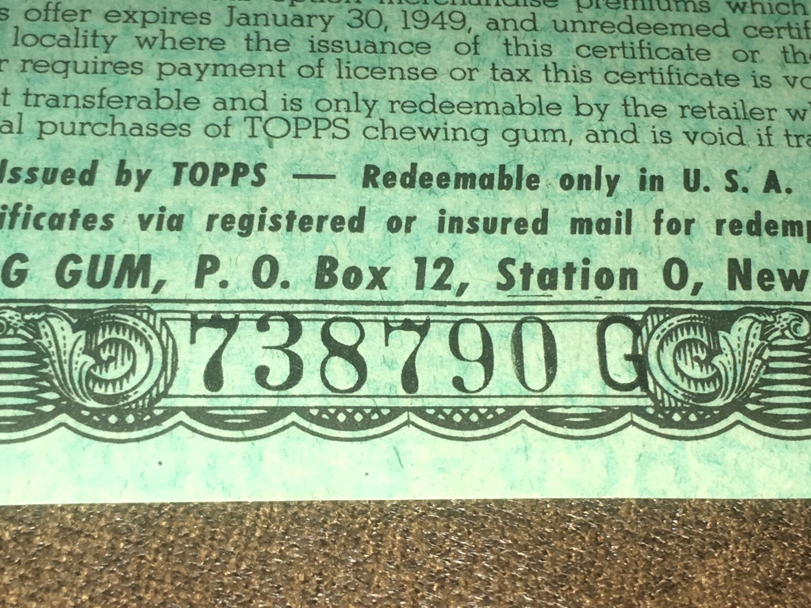 Vintage 1949-1951 Topps Chewing Gum Retailer’s Premium Certificate, Prizes