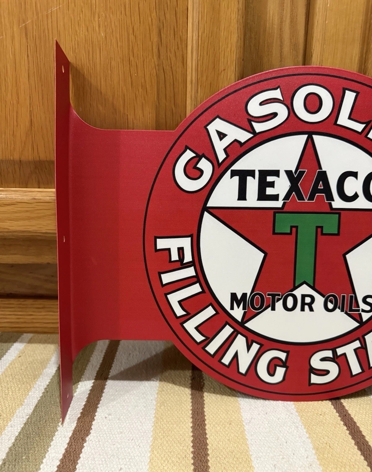 Texaco Gas Filling Station Flange Sign Double Sided Vintage Style Wall Decor