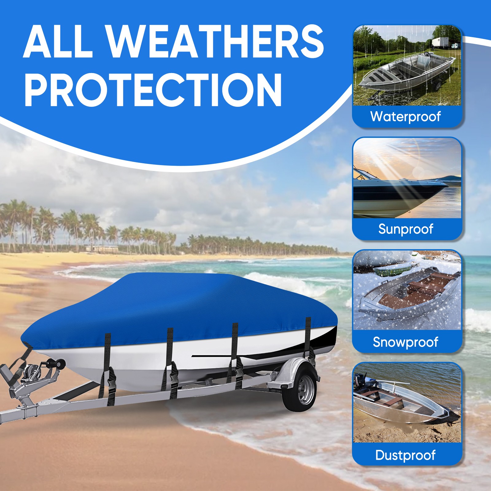 17' 18' 19' Boat Cover Waterproof Heavy Duty Marine Grade Fits V-Hull Runabout