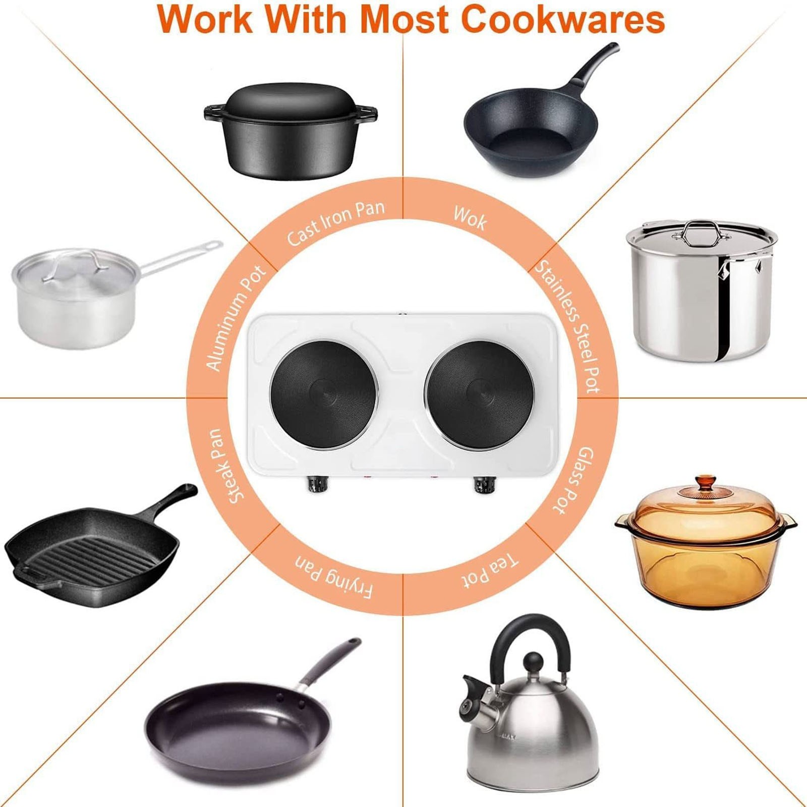 2000W Portable Electric Double Burner Hot Plate Kitchen Cooktop Cooking Stove