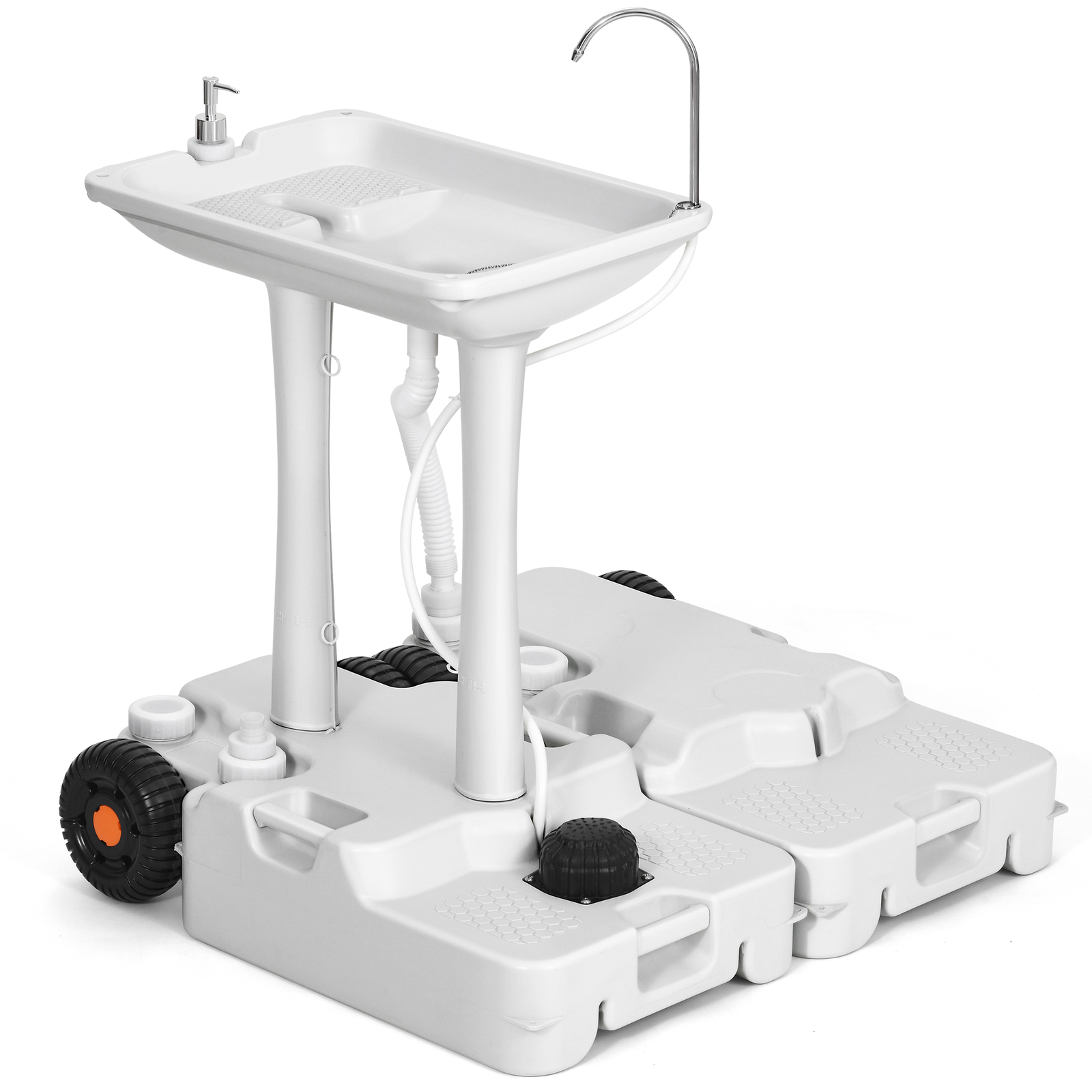 Portable Camping Sink Hand Washing Station with Rolling Wheels & Towel Holder