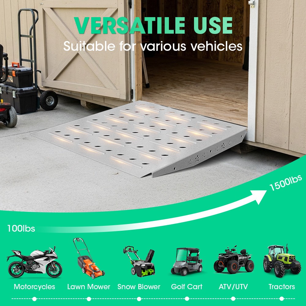 Shed Ramp for Riding Mower & Lawn 900/1600LB Capacity Anti-Slip Punch Plate Ramp