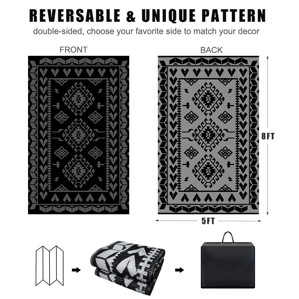 Outdoor Rugs for Patio Clearance - 5'x8' Waterproof Reversible Indoor Outdoor...