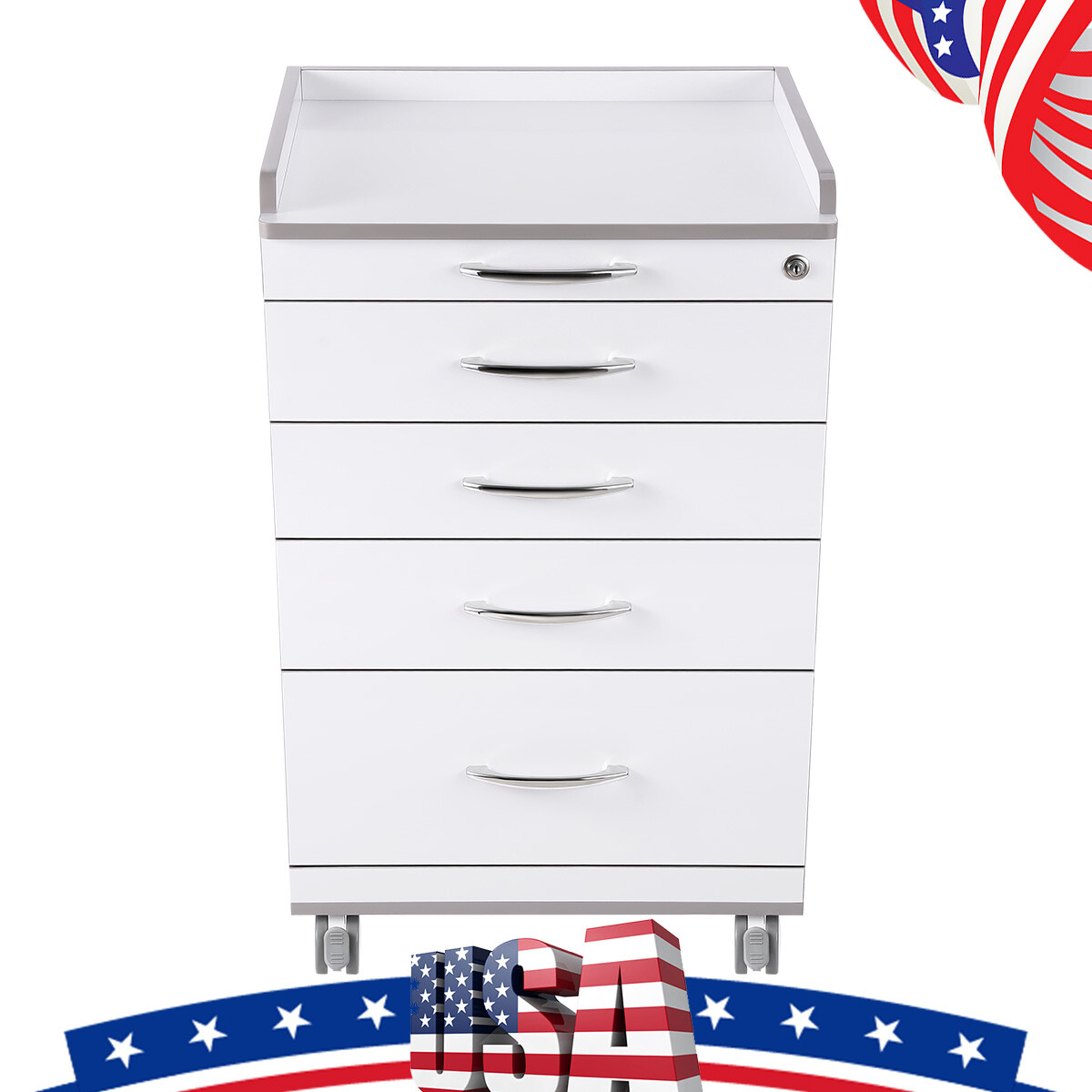 4 Drawers Dental Lab Mobile Cabinet Clinic Cart Medical Trolley W/ Power Socket