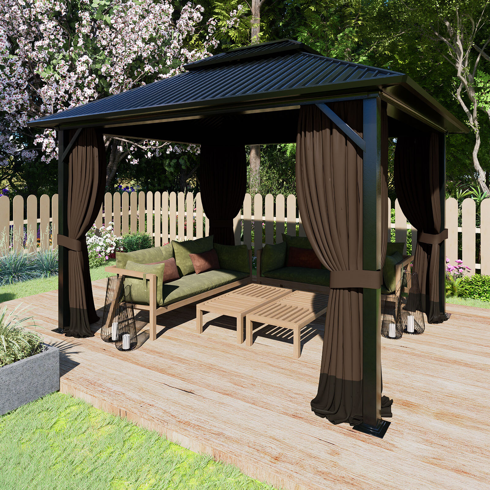 Aoodor Gazebo Curtain Set Protecting Privacy Side Walls 4 Panels (Curtain Only)