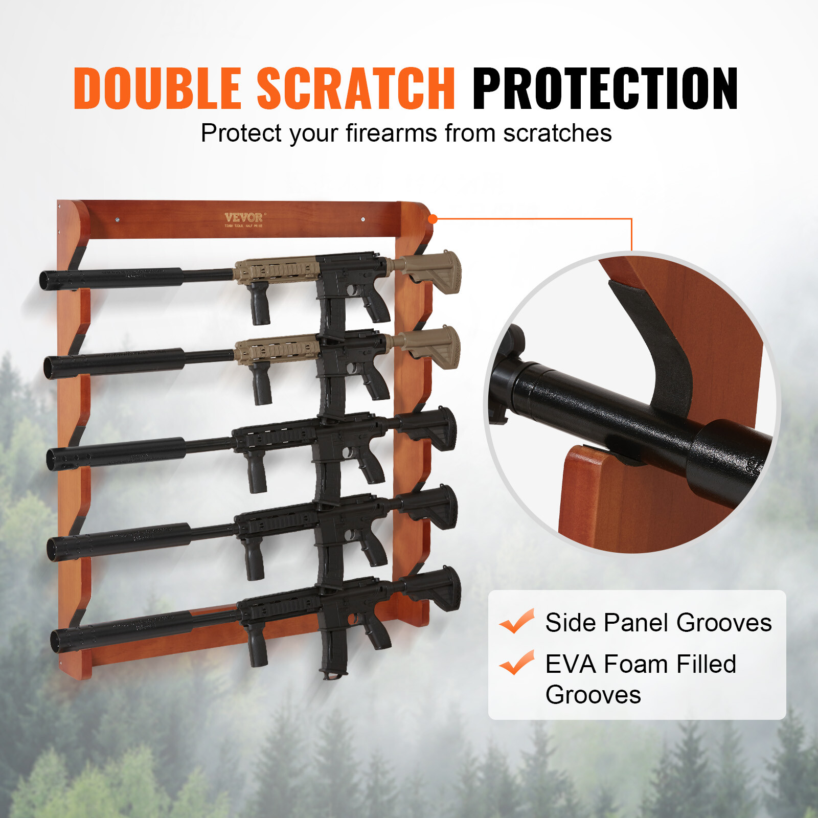 VEVOE Gun Rack 5-Slot Wood Gun Rack Wall Mount Gun Display Rack holds 5 Rifles