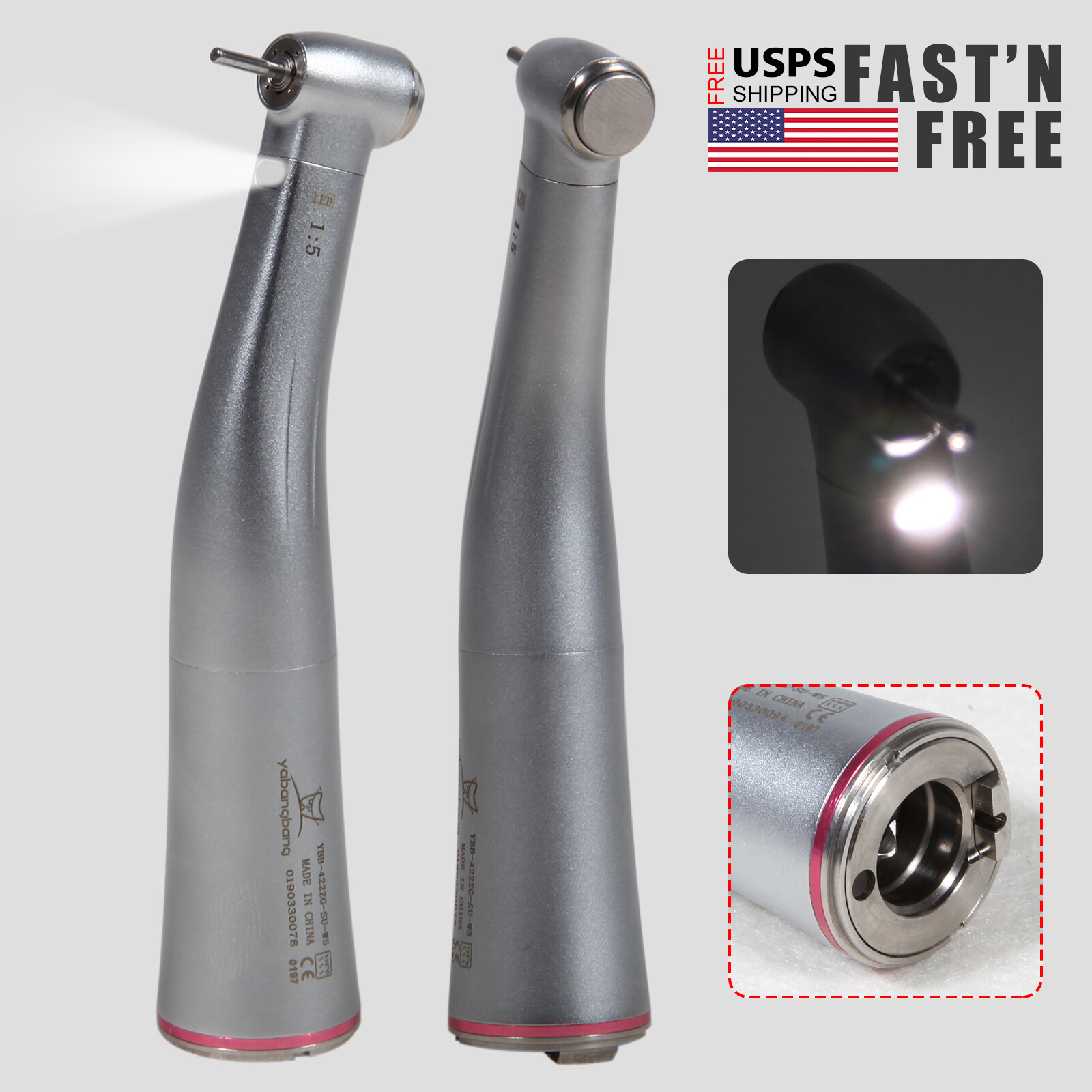 Dental 1:5 Increasing Contra Angle LED Optic Handpiece Fit NSK Electric Motor