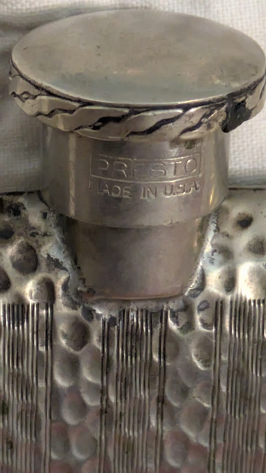 Vintage Presto Flask Hand Hammered Silver Plate with Diamond area for monogram