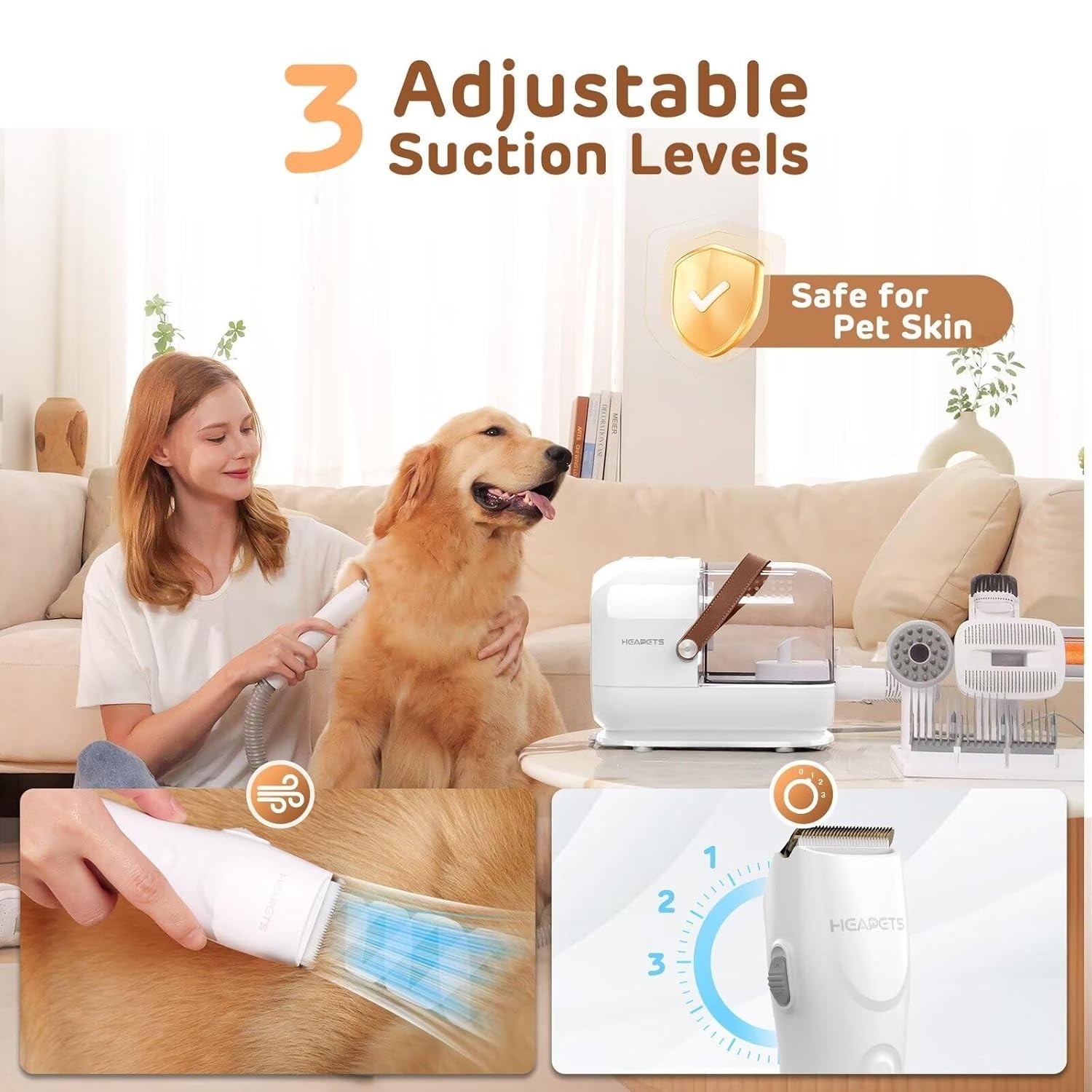 Dog Grooming Vacuum Kit – 3L Low Noise Pet Hair Vacuum w/ 7 Tools, Clipper