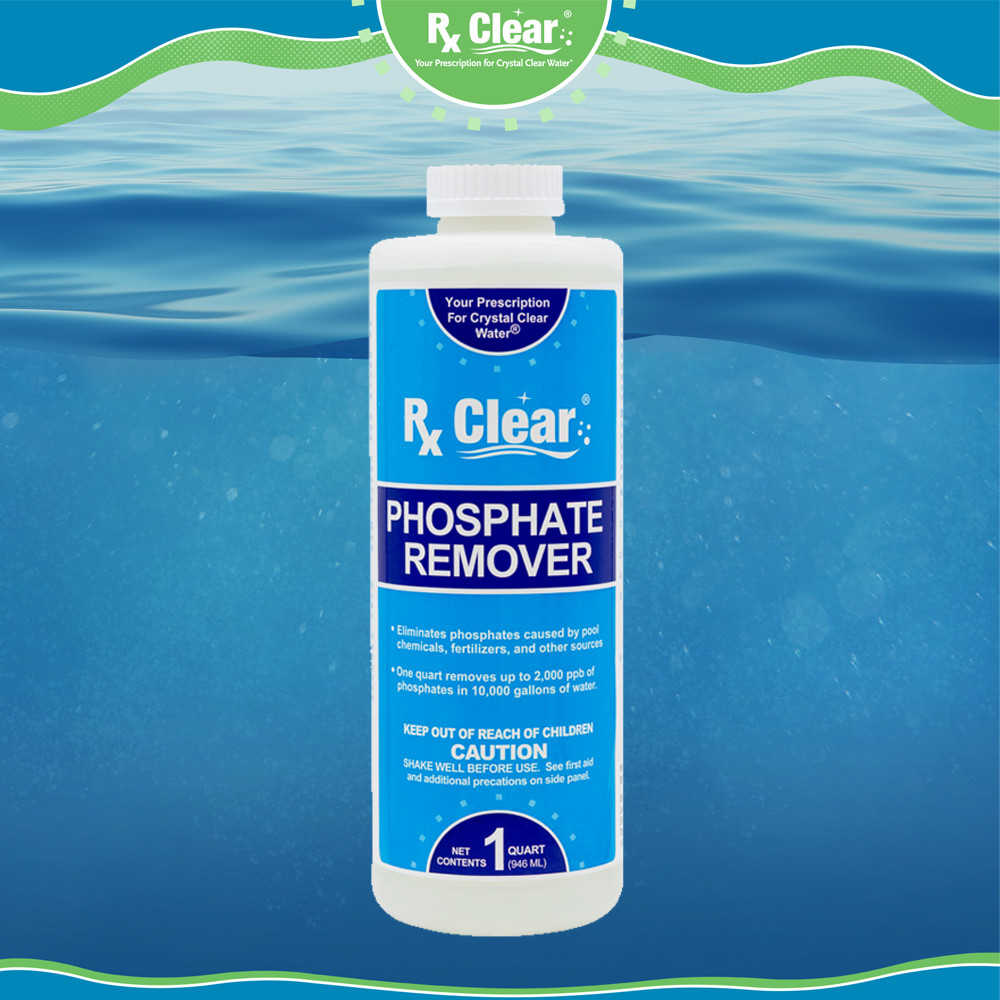 Rx Clear Swimming Pool Phosphate Chemical Remover Preventer - 1 Quart Bottle