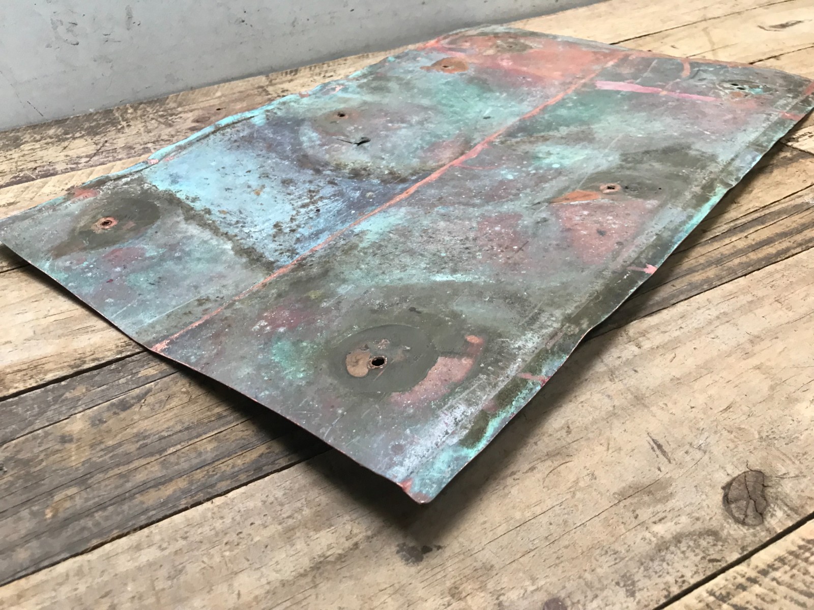 Sheet Copper 18" x 11 3/4" Natural Patina Colors Verdigris gauge 24 (J)