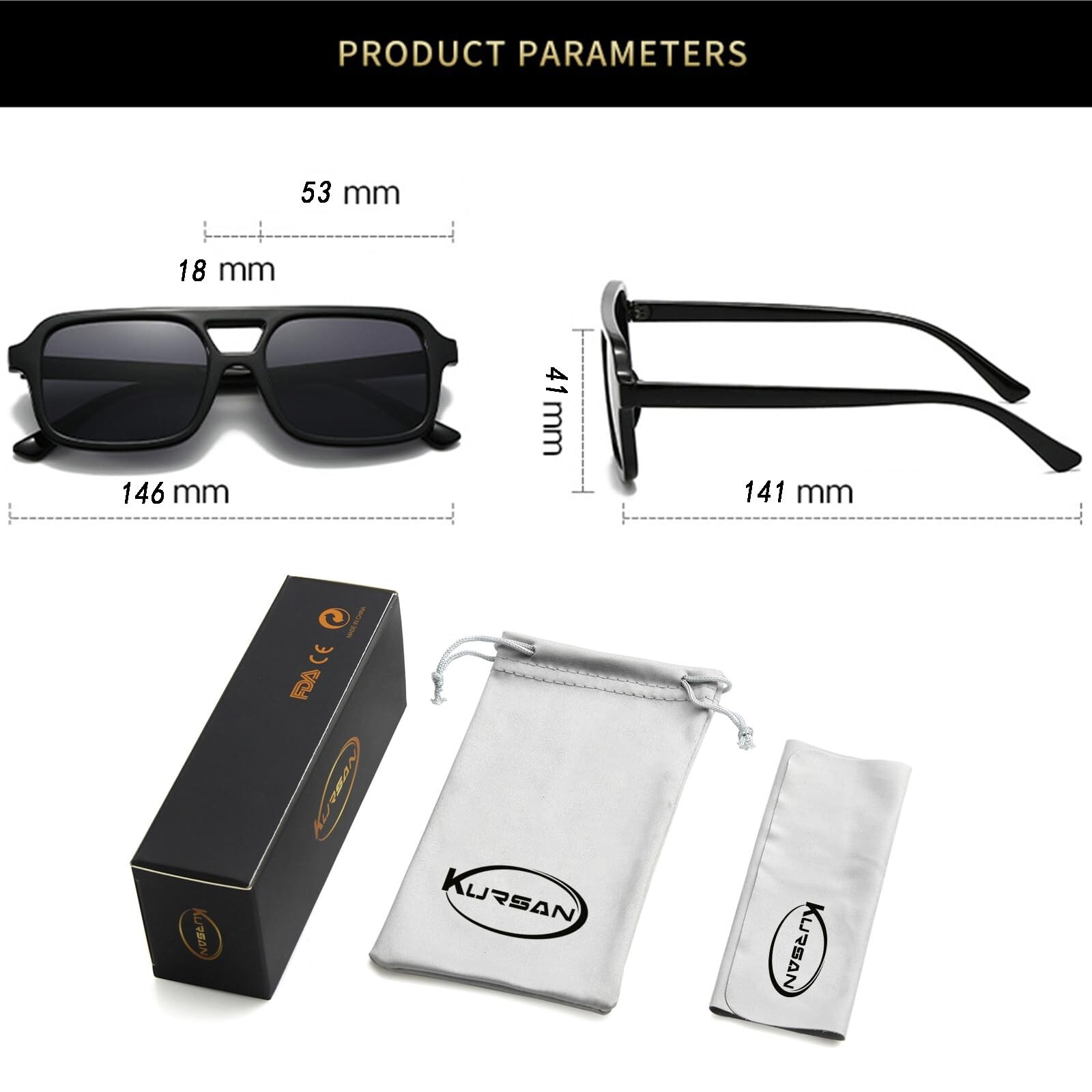 Kursan Retro Square Aviator Sunglasses for Women Men Vintage Trendy Rectangle...