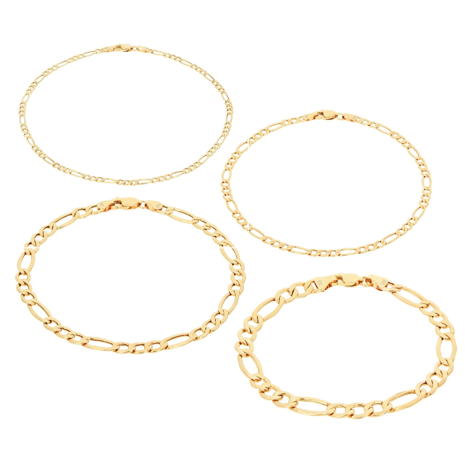 10K Yellow Gold 3.5mm-9mm Italian Figaro Chain Link Bracelet Mens Women 7" 8" 9"