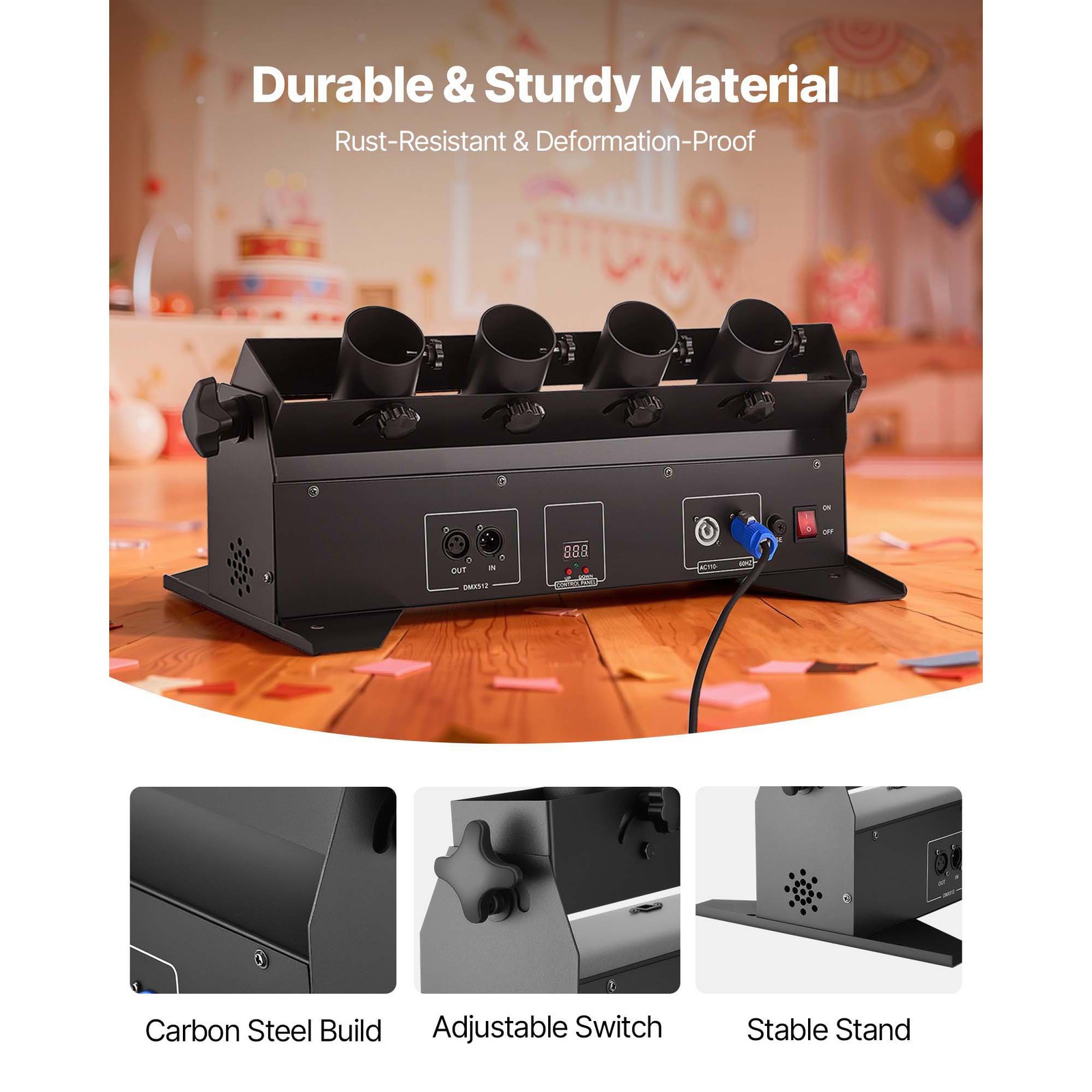 Uimoso Electric Confetti Cannon 4-Shot Launcher DMX512 & Remote Party DJ Effect