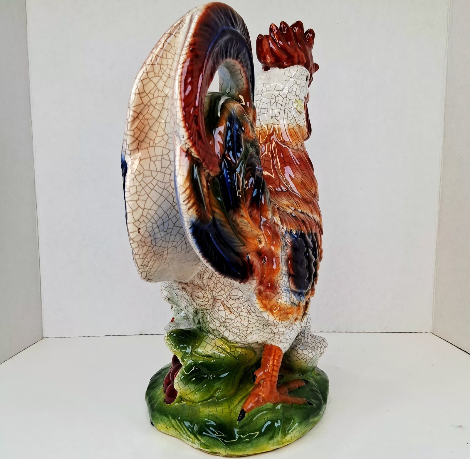 Vtg Italian Ceramic Rooster w/2 Chicks Large Handpainted