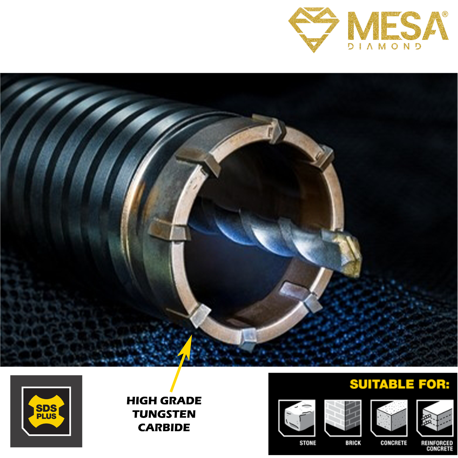CARBIDE Tipped Rotary Hammer SDS PLUS or MAX Core Bit for Concrete MESA DIAMOND®