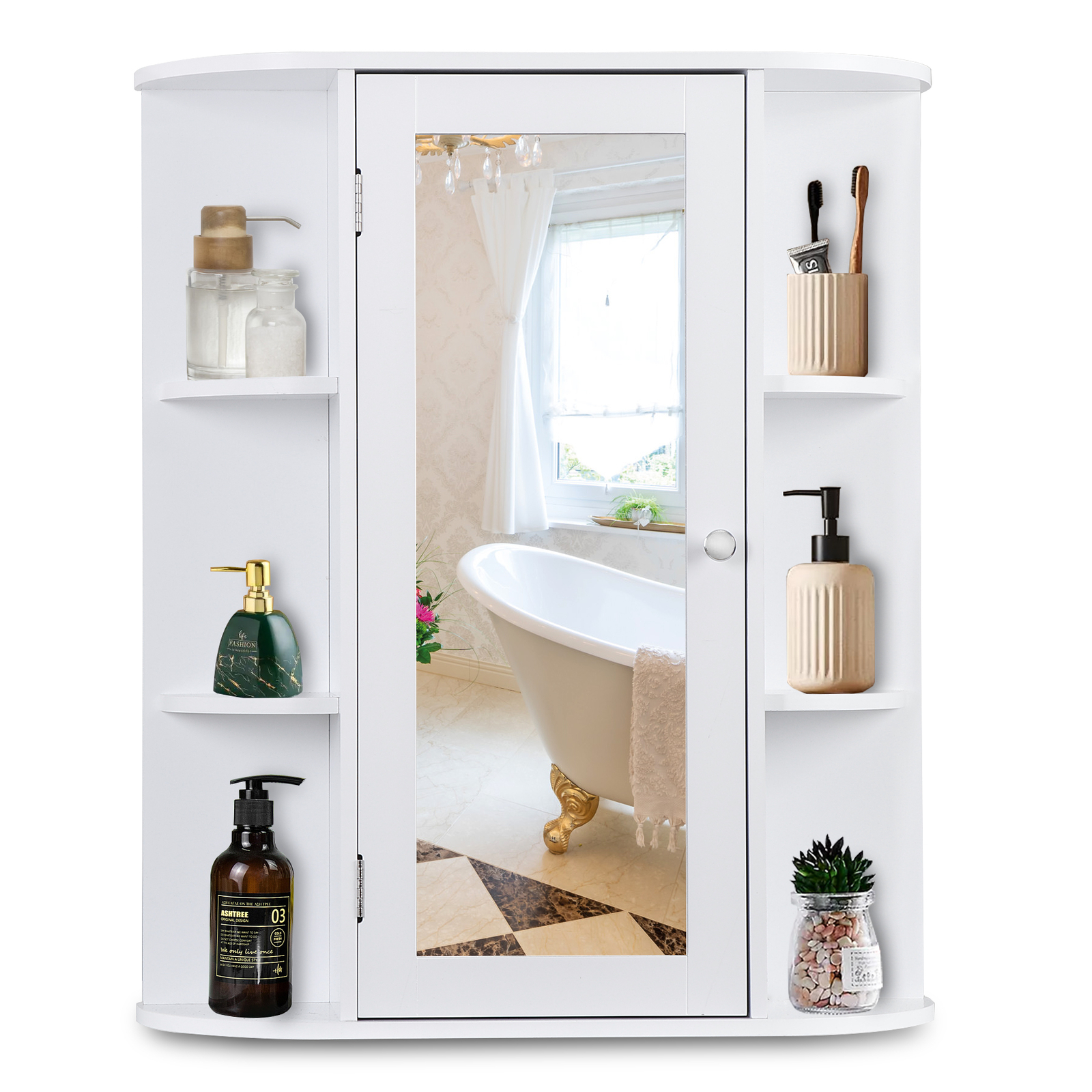 Bathroom Cabinet Single Door Wall Mount Medicine Cabinet with Mirror Shelf