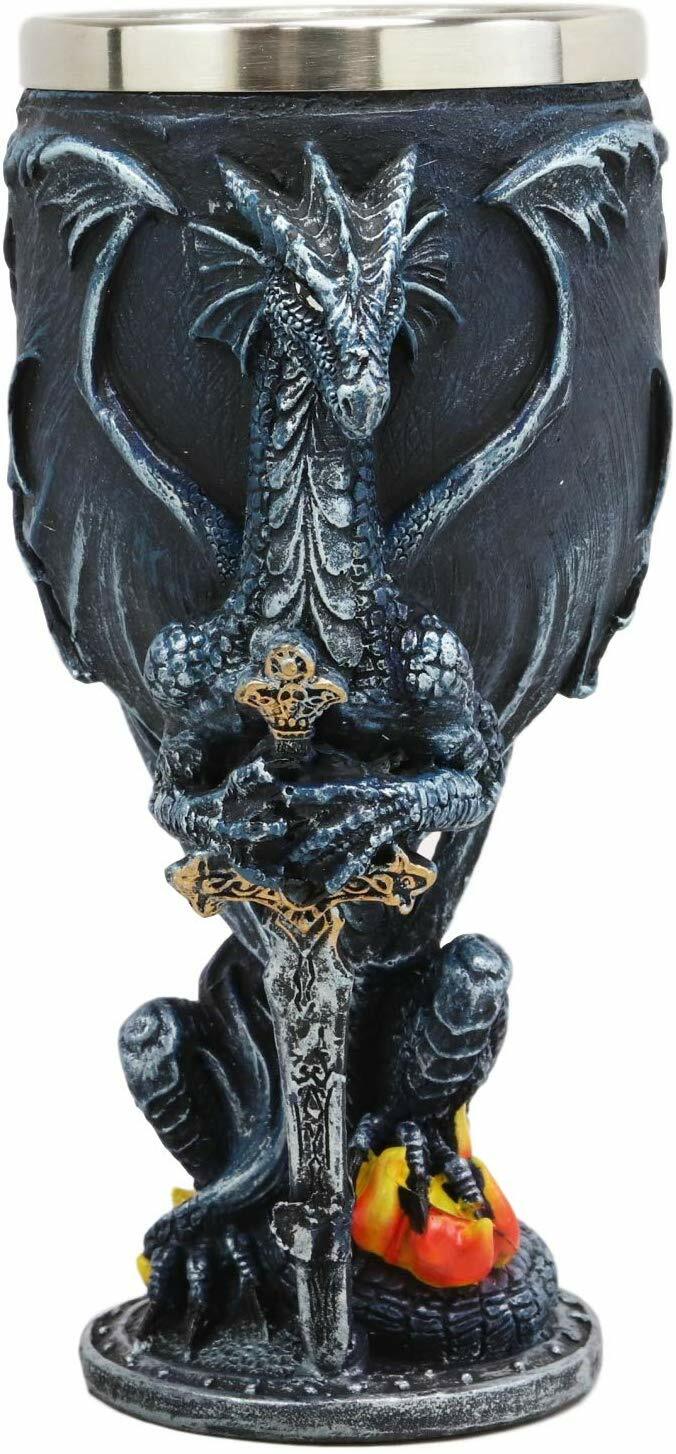 Ebros Blue Divine Fire Winged Dragon Sword Wine Goblet Decor