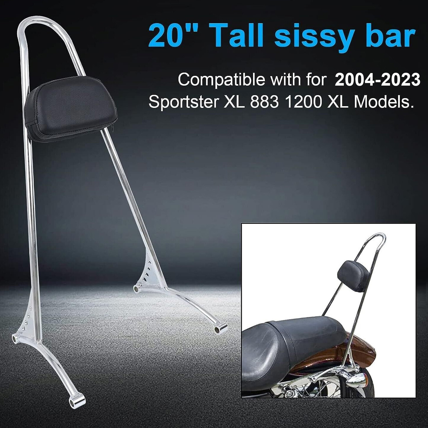 Tall Sissy Bar Passenger Backrest for Harley Sportster XL Iron 883 1200 48 72